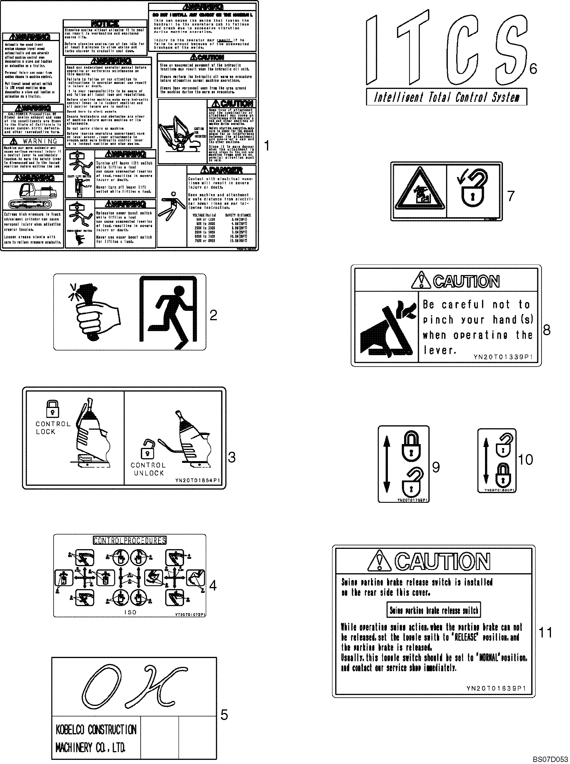 NAME PLATE INSTALLATION, (CAB WARNING) LABEL — kobelco parts diagram