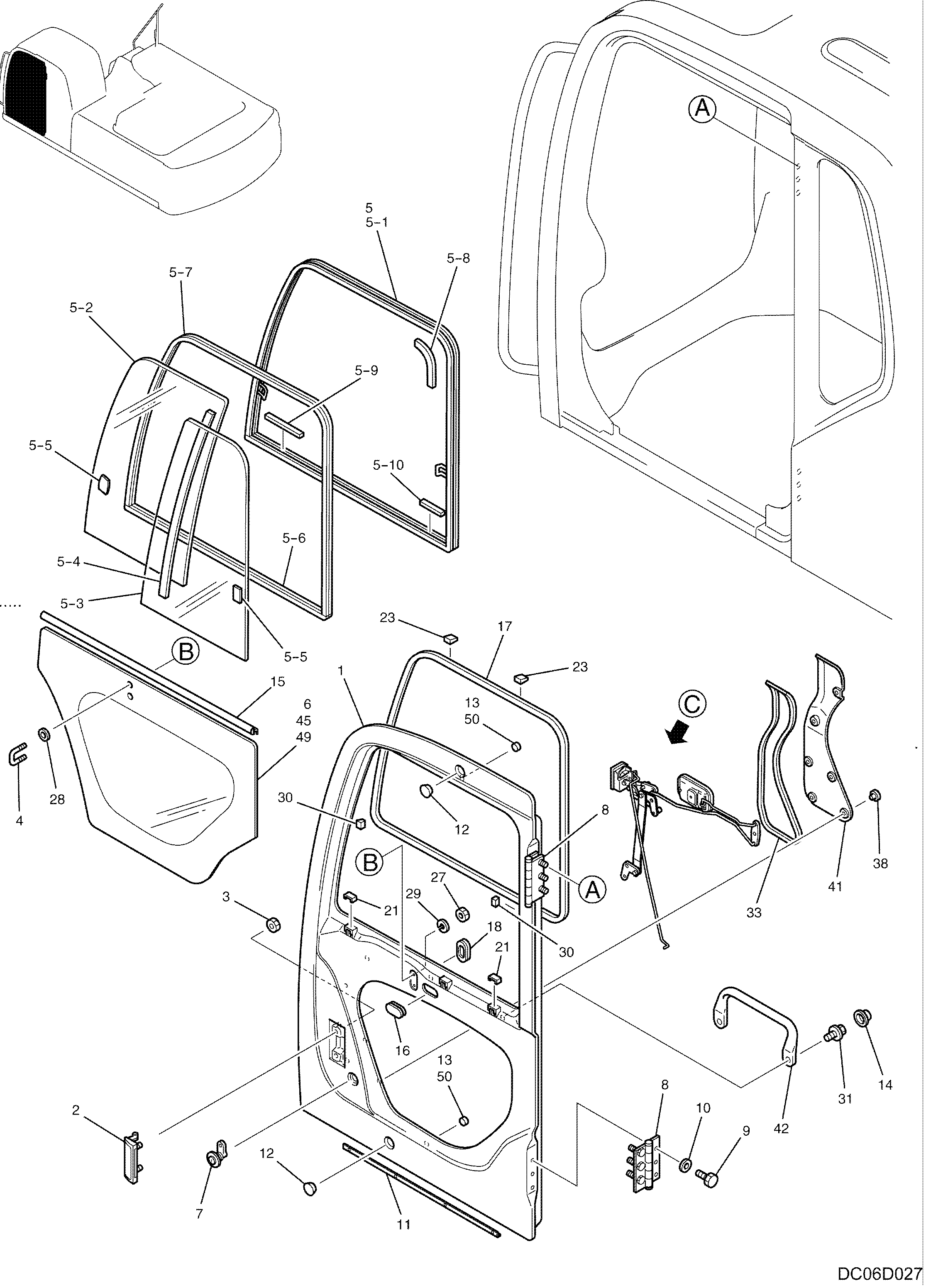 CAB DOOR PAGE 1 OF 2 YN51C00010F2 — kobelco parts diagram