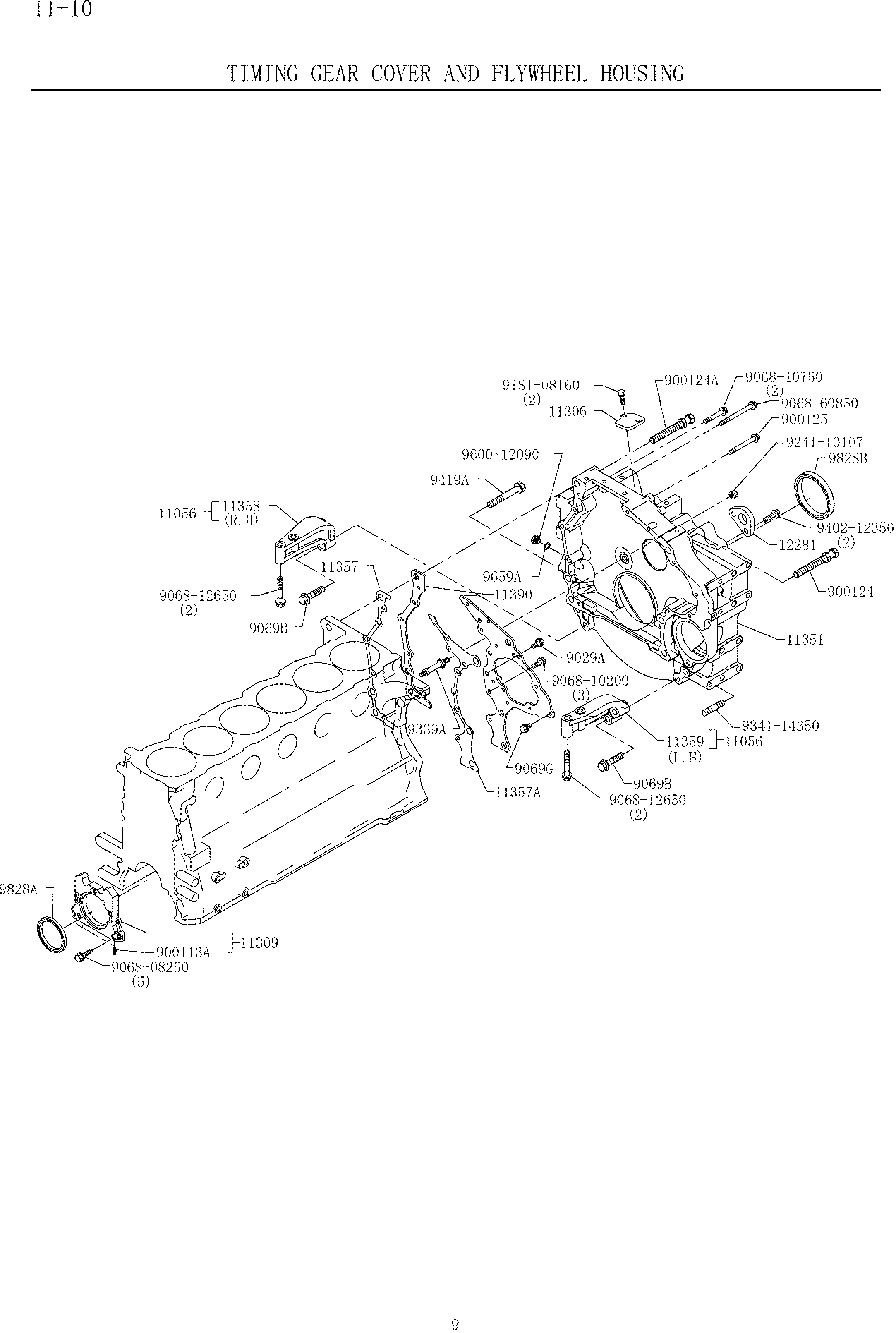 TIMING GEAR COVER & FLY WHEEL HOUSING 11-10 (HINO ENGINE TYPE J08ETM-KSDA) — kobelco parts diagram