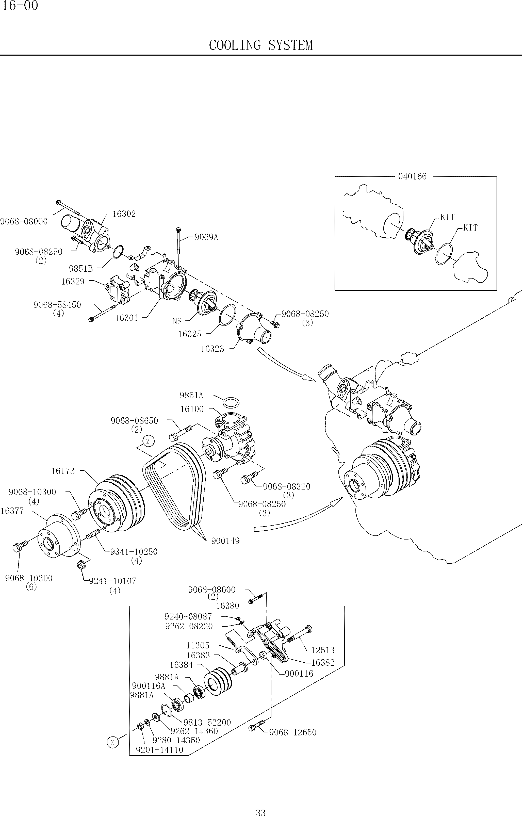 COOLING SYSTEM 16-00 (HINO ENGINE TYPE J08ETM-KSDA) — kobelco parts diagram