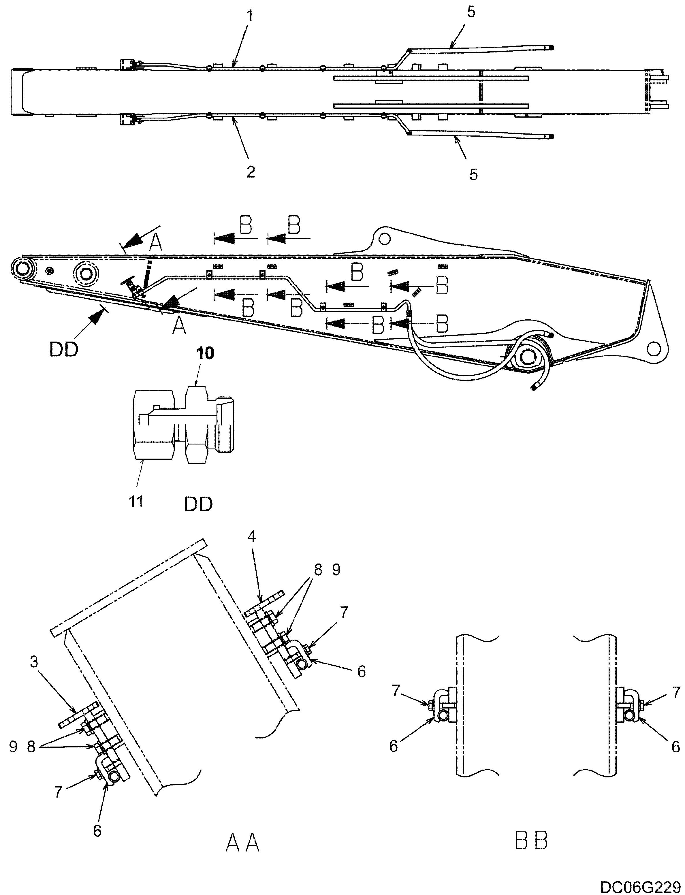 HYD LINES, ARM, LONG (ROTATION)  LC43H00147F1 — kobelco parts diagram