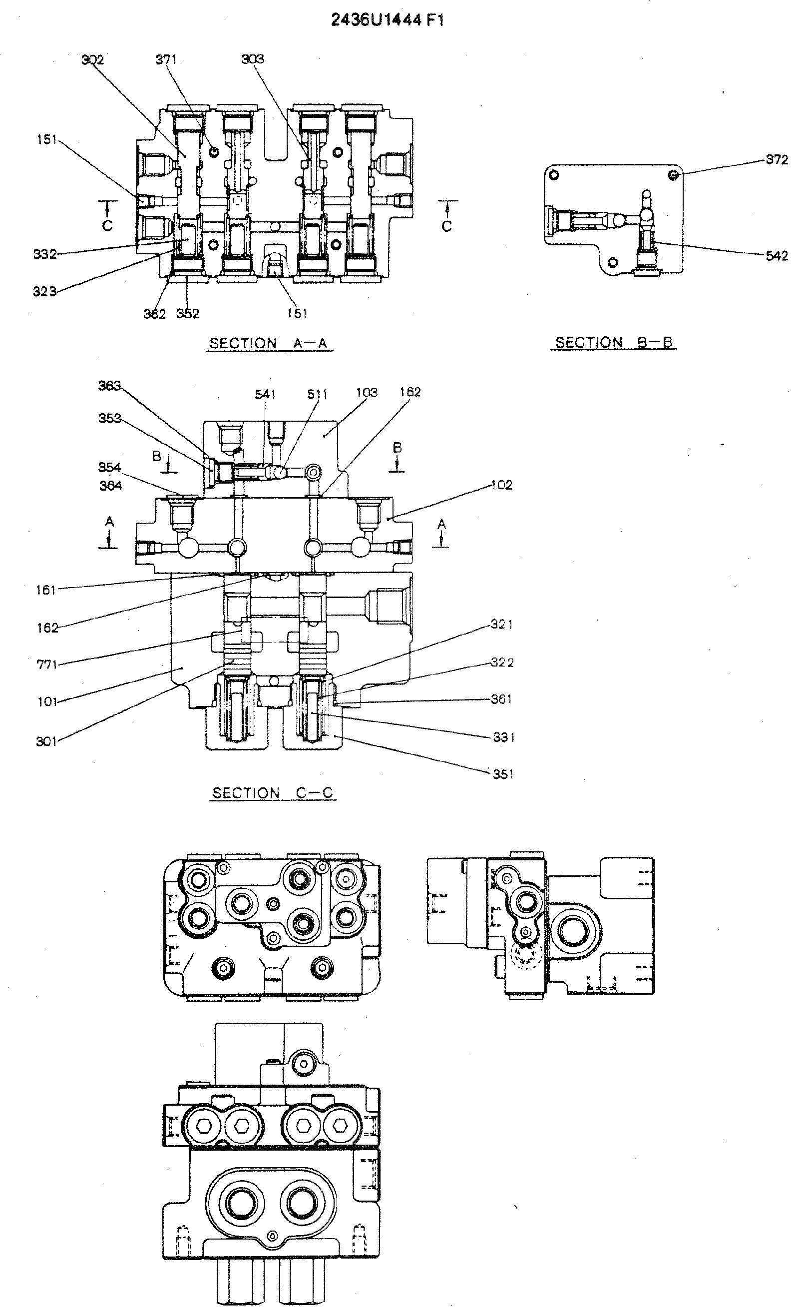 VALVE ASSY, BYPASS (INDEPENDENT TRAVEL) (2436U1444F1) — kobelco parts diagram