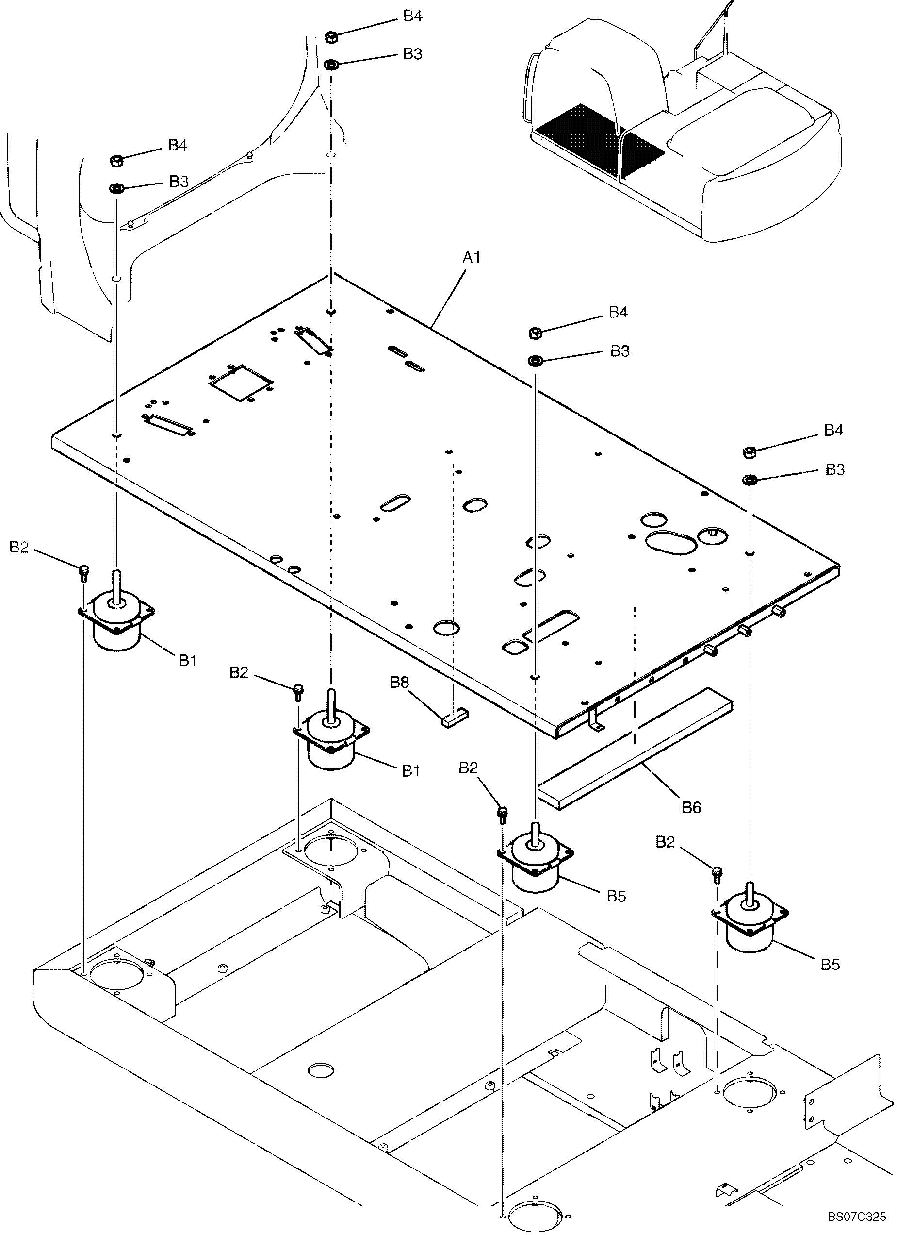 PLATE INSTAL, FLOOR (SINGLE PEDAL TRAVEL), (YN03MU0003F1) — kobelco parts diagram