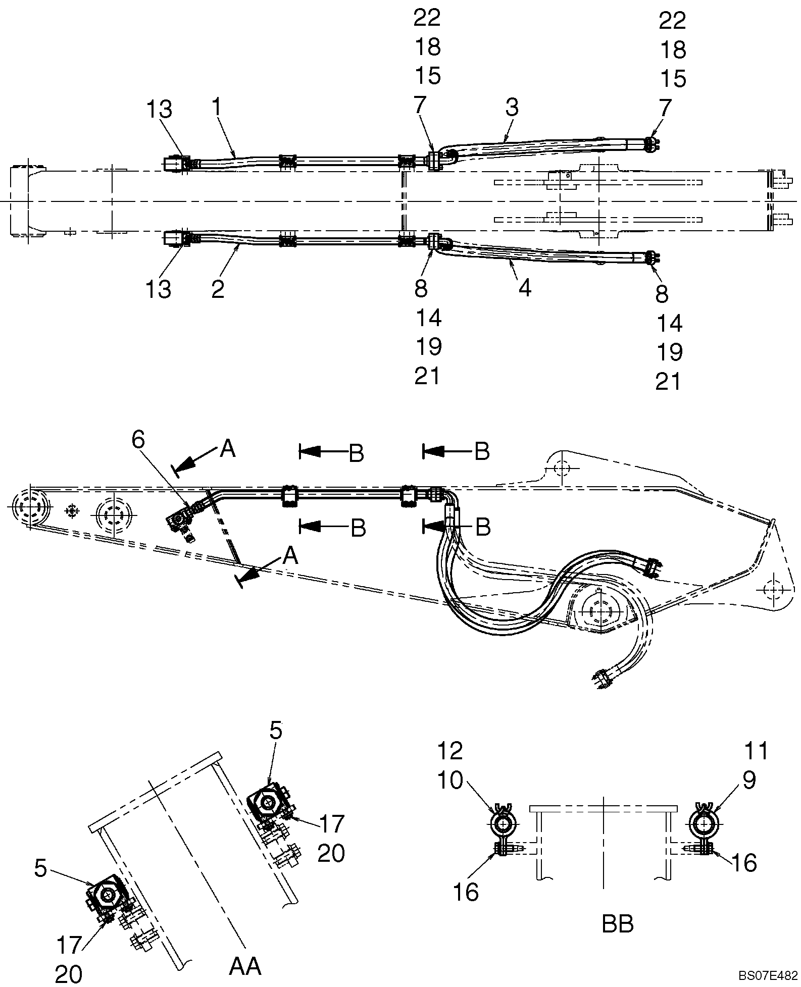 HYDRAULIC LINES, ARM (STANDARD W/ROT + N&B) (LB43H00037F1), PAGE 1 OF 2 — kobelco parts diagram