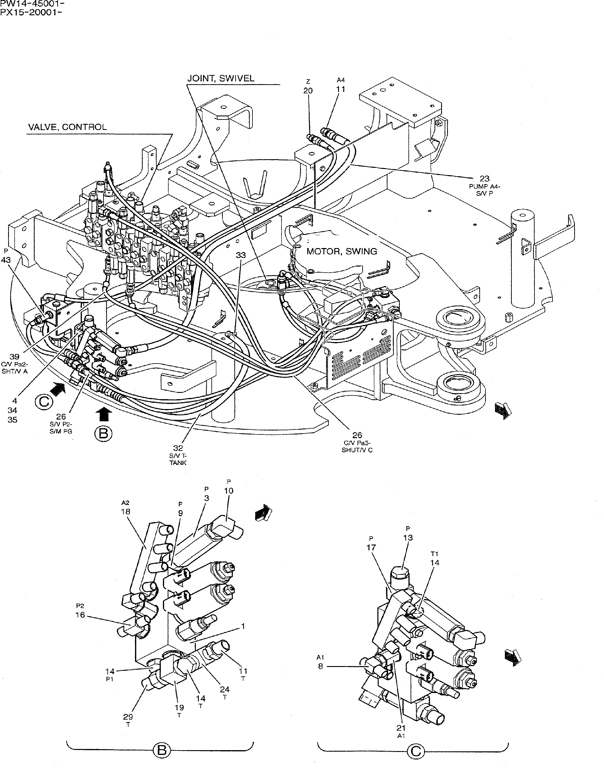 CONTROL LINES, REMOTE (WITH A PUMP Z PORT) (PW62H00029F1 & PW64H00069F1) — kobelco parts diagram