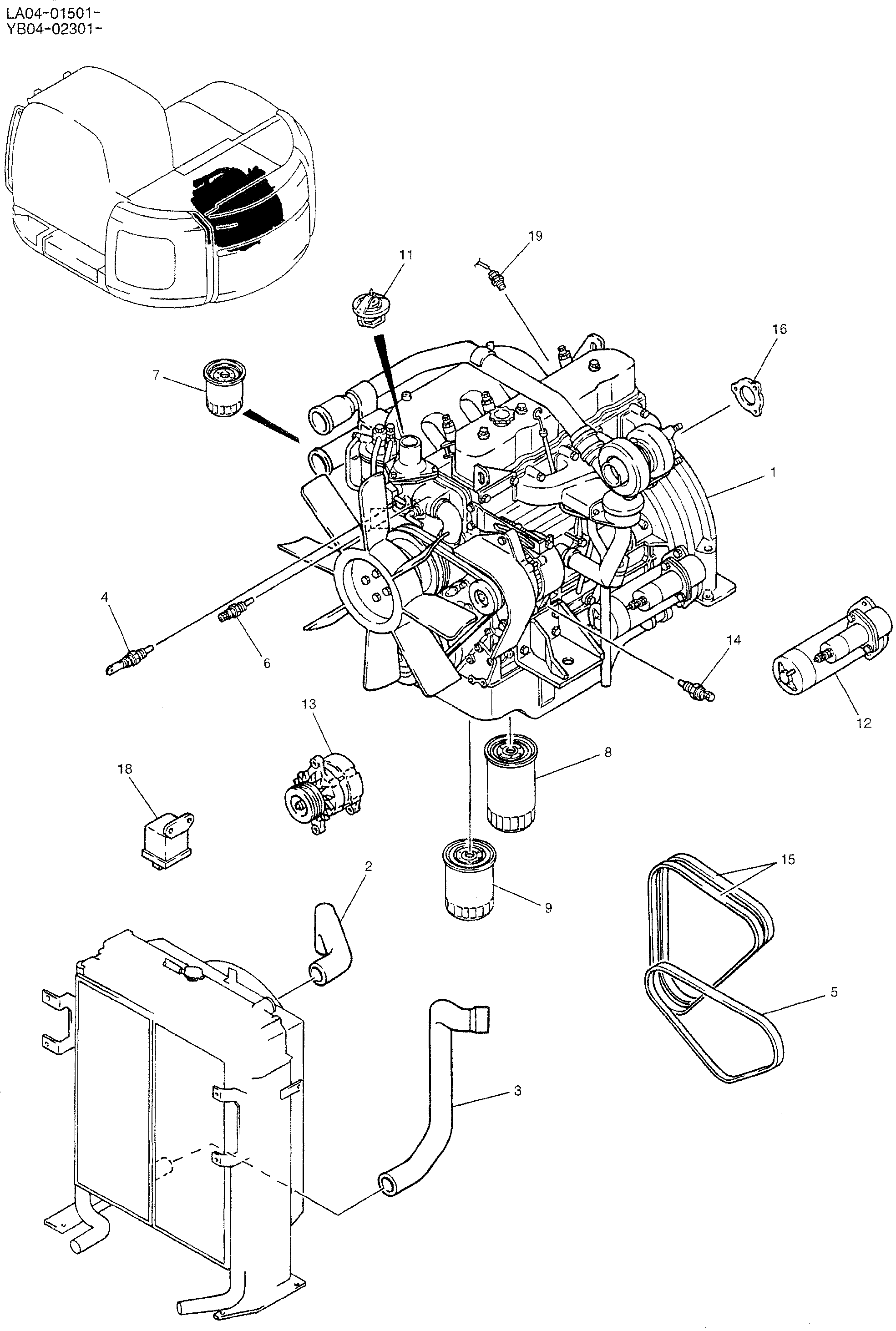 ENGINE ASSEMBLY, P/N YB02P00005F2 — kobelco parts diagram