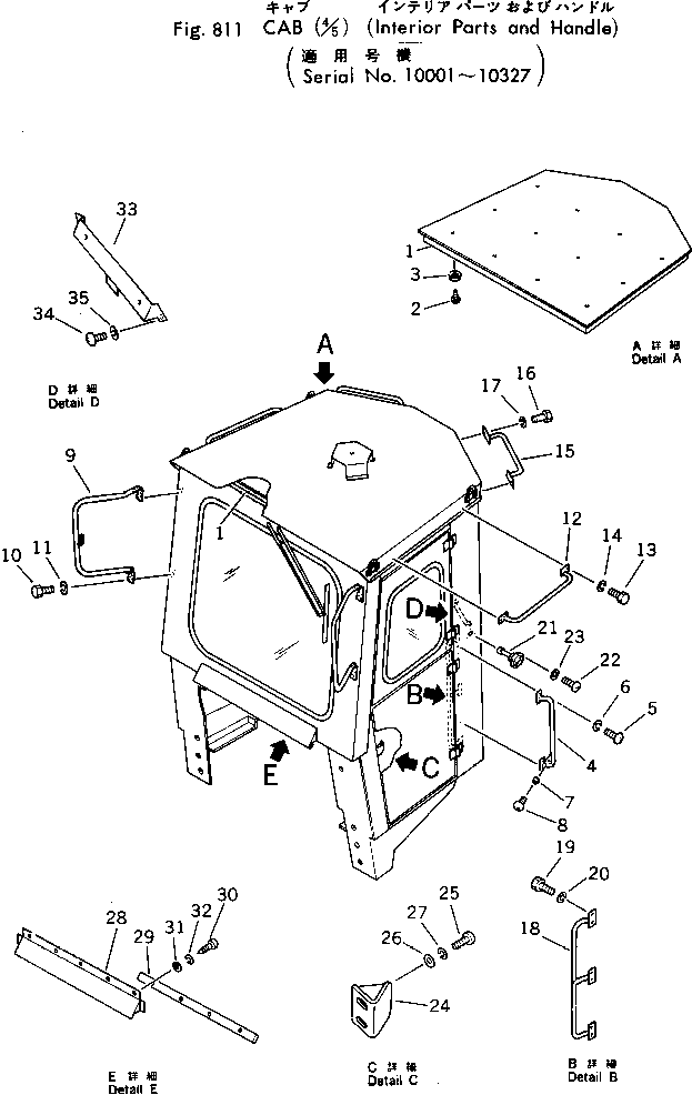 CAB (4/5) (INTERIOR PARTS AND HANDLE)(#10001-10327) — komatsu parts diagram