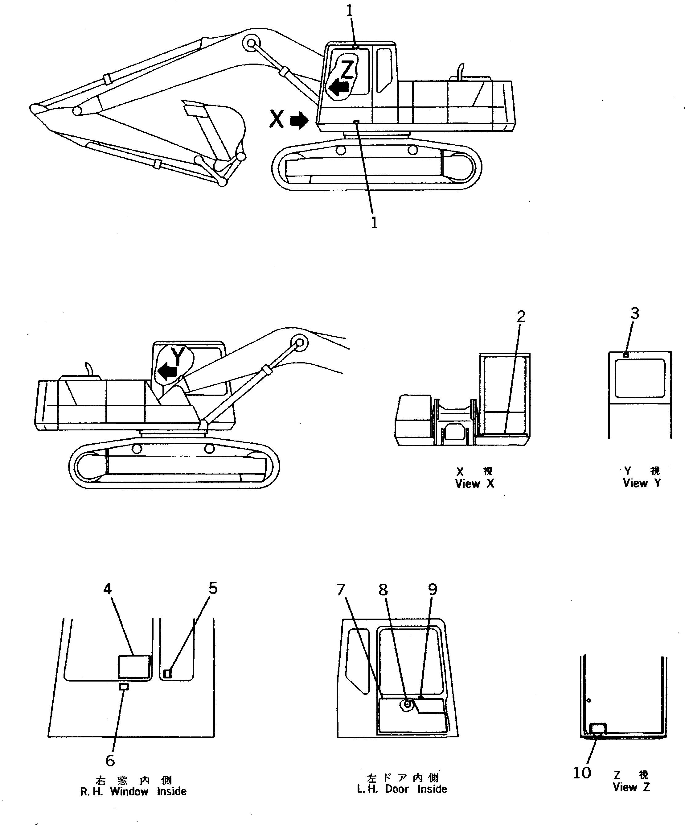 MARKS AND PLATES (OPERATOR'S CAB SIDE) (ENGLISH) (KSP SPEC.) — komatsu parts diagram