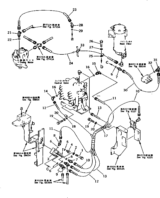 PILOT PIPING (SHUTTLE VALVE TO/FROM CONTROL VALVE) (FOR 1 PUMP) — komatsu parts diagram