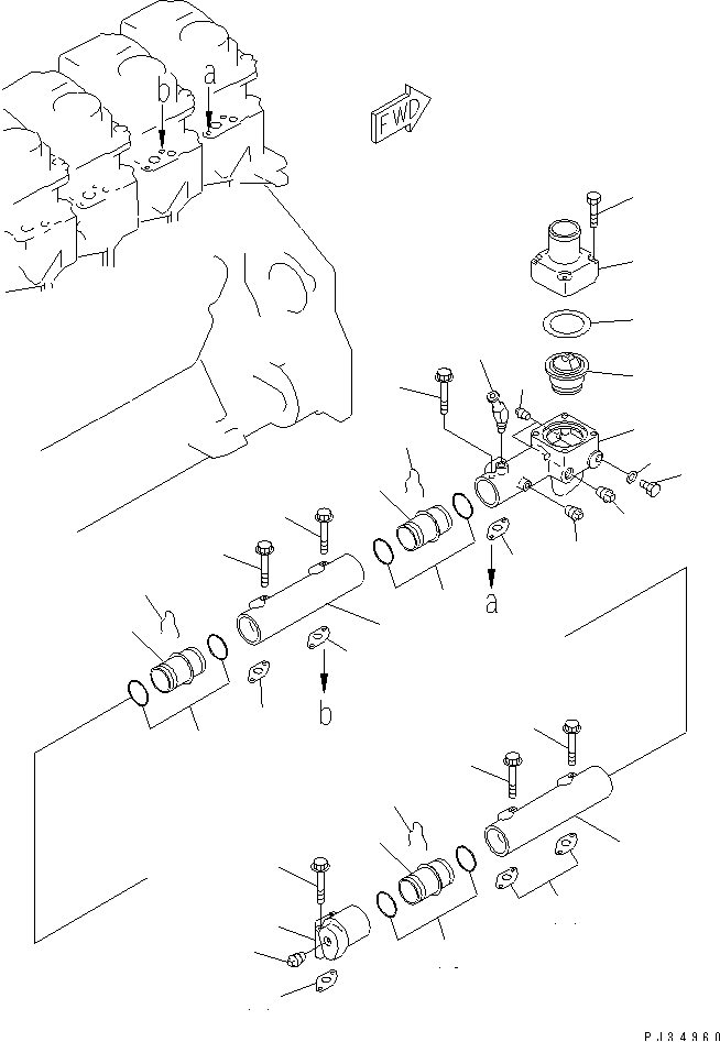 WATER MANIFOLD AND THERMOSTAT — komatsu parts diagram