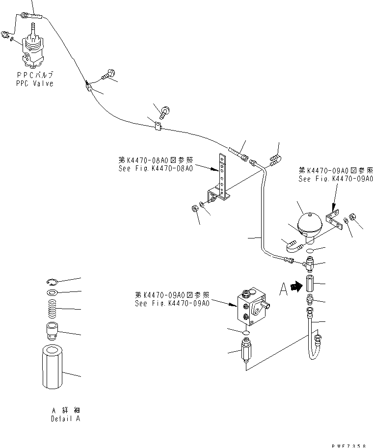 HYDRAULIC LINE (CHARGE VALVE TO P.P.C. VALVE) (WITH 3-SPOOL VALVE) — komatsu parts diagram