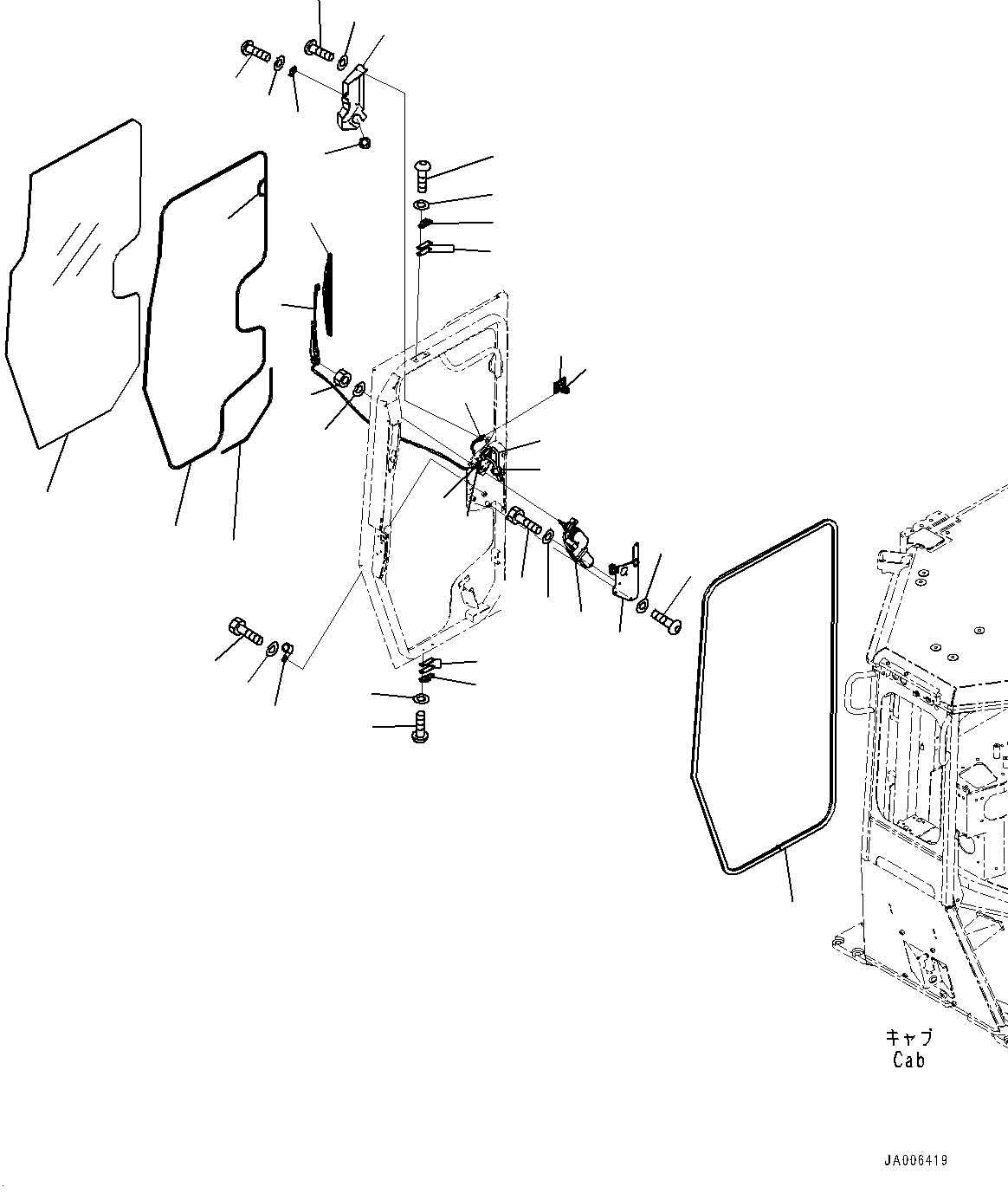 ROPS Cab, Door Damper, Window and Wiper, R.H.(#91310-) — komatsu parts diagram