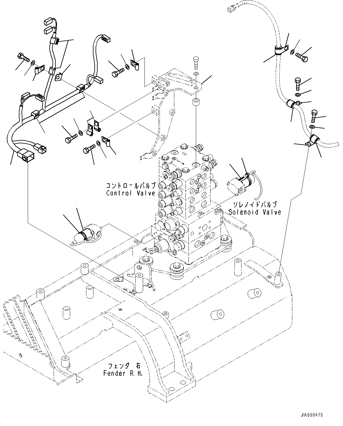 Fender, Control Valve Wiring Harness (With Power Angle Power Tilt Dozer, Inside Frame)(#90997-) — komatsu parts diagram