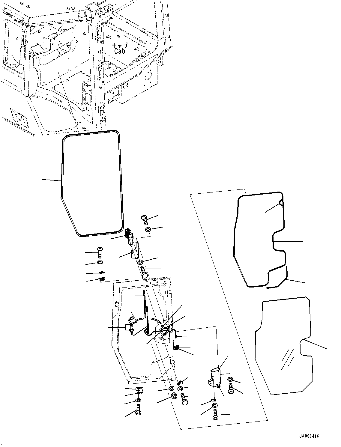 ROPS Cab, Door Damper, Window and Wiper, L.H.(#91310-) — komatsu parts diagram