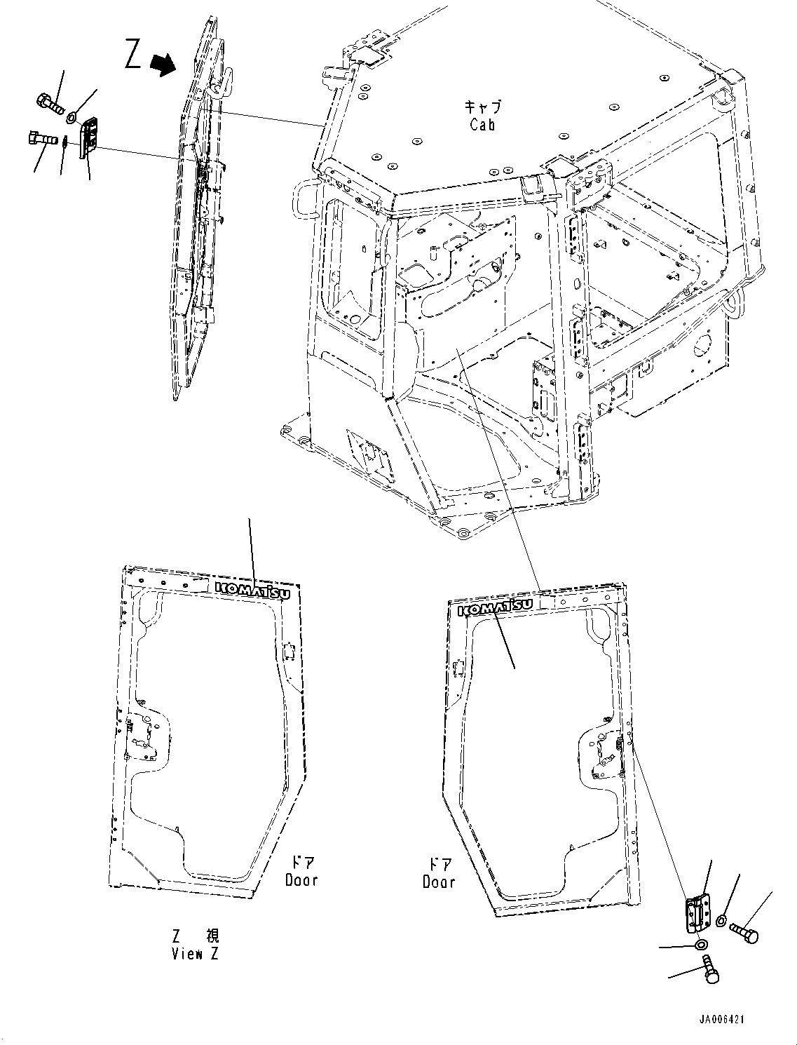 ROPS Cab, Door Hinge(#96001-) — komatsu parts diagram