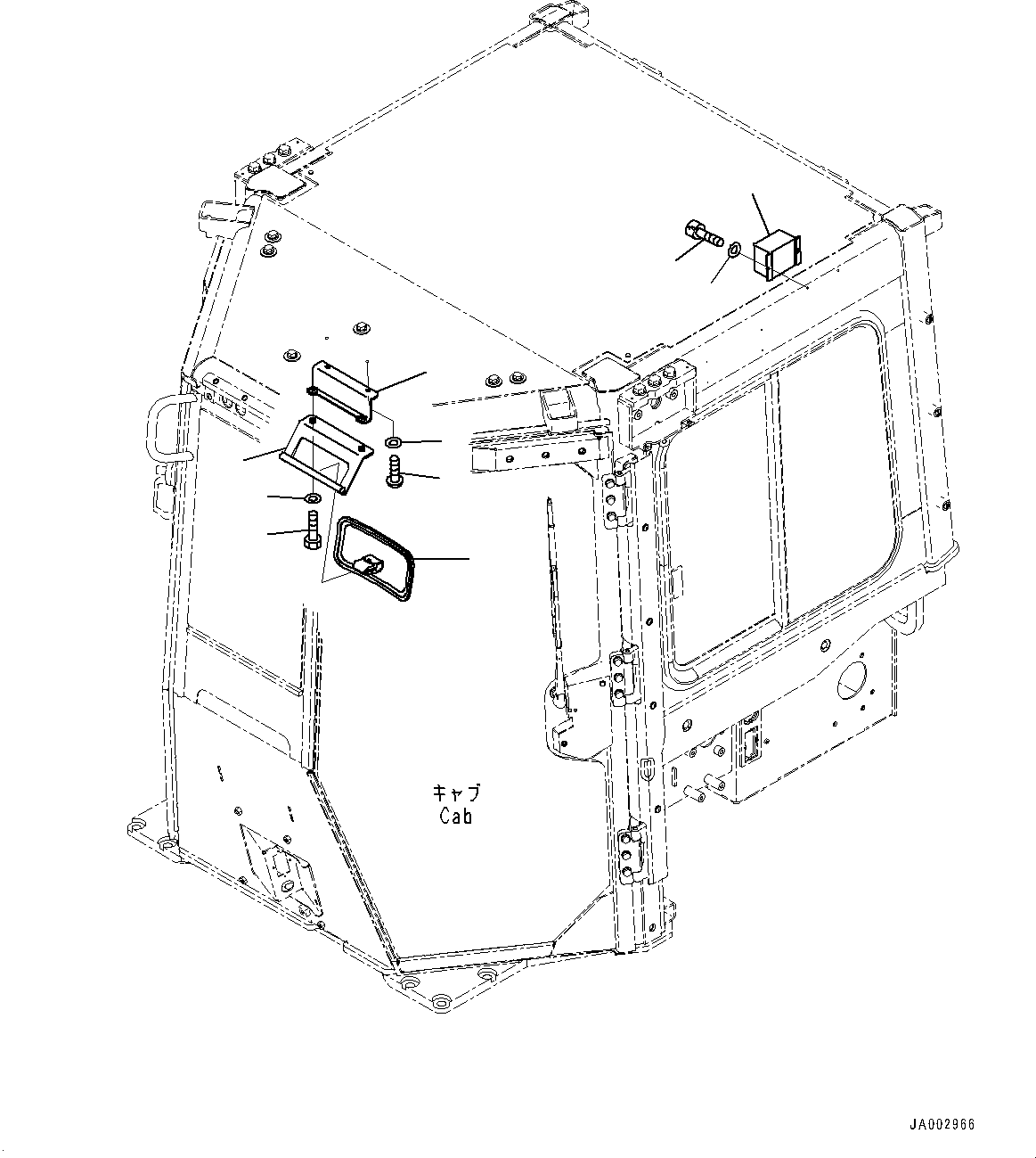 ROPS Cab, Rearview Mirror(#90001-) — komatsu parts diagram