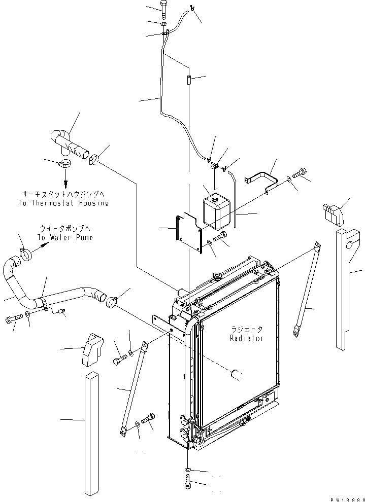 COOLING (PIPING, SUB TANK AND RADIATOR MOUNT) (WITH AIR CONDITIONER)(#40001-50000) — komatsu parts diagram
