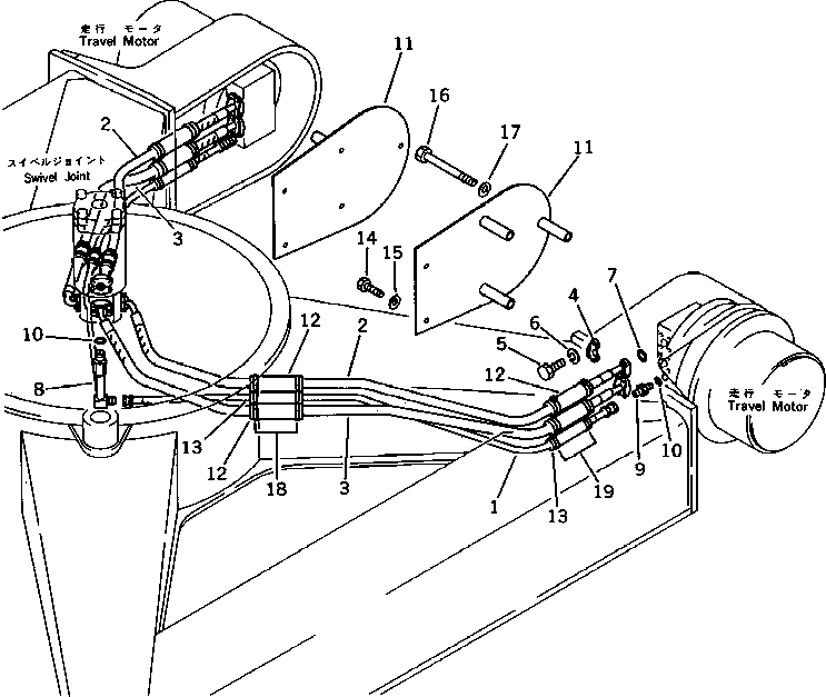 HYDRAULIC PIPING (SWIVEL JOINT TO/FROM TRAVEL MOTOR) (FOR JAPAN) — komatsu parts diagram