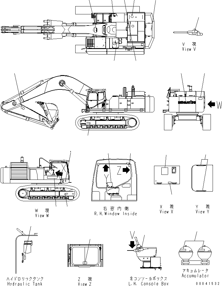 MARKS AND PLATES (OPERATING AND CAUTION PLATE) (ENGLISH)(#50001-55000) — komatsu parts diagram