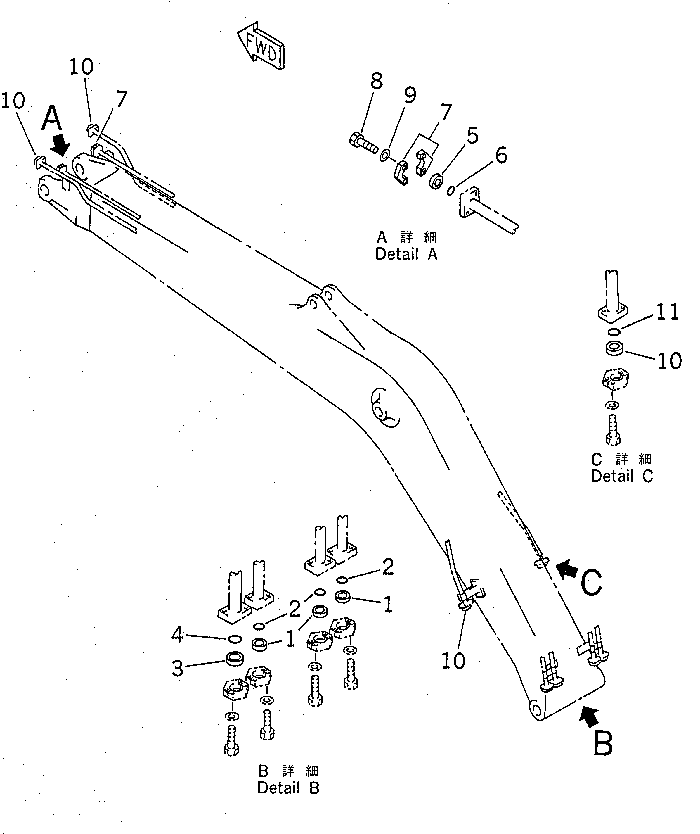 BOOM (HEAVY DUTY) (FOR ADDITIONAL PIPING) (BLIND PARTS) — komatsu parts diagram