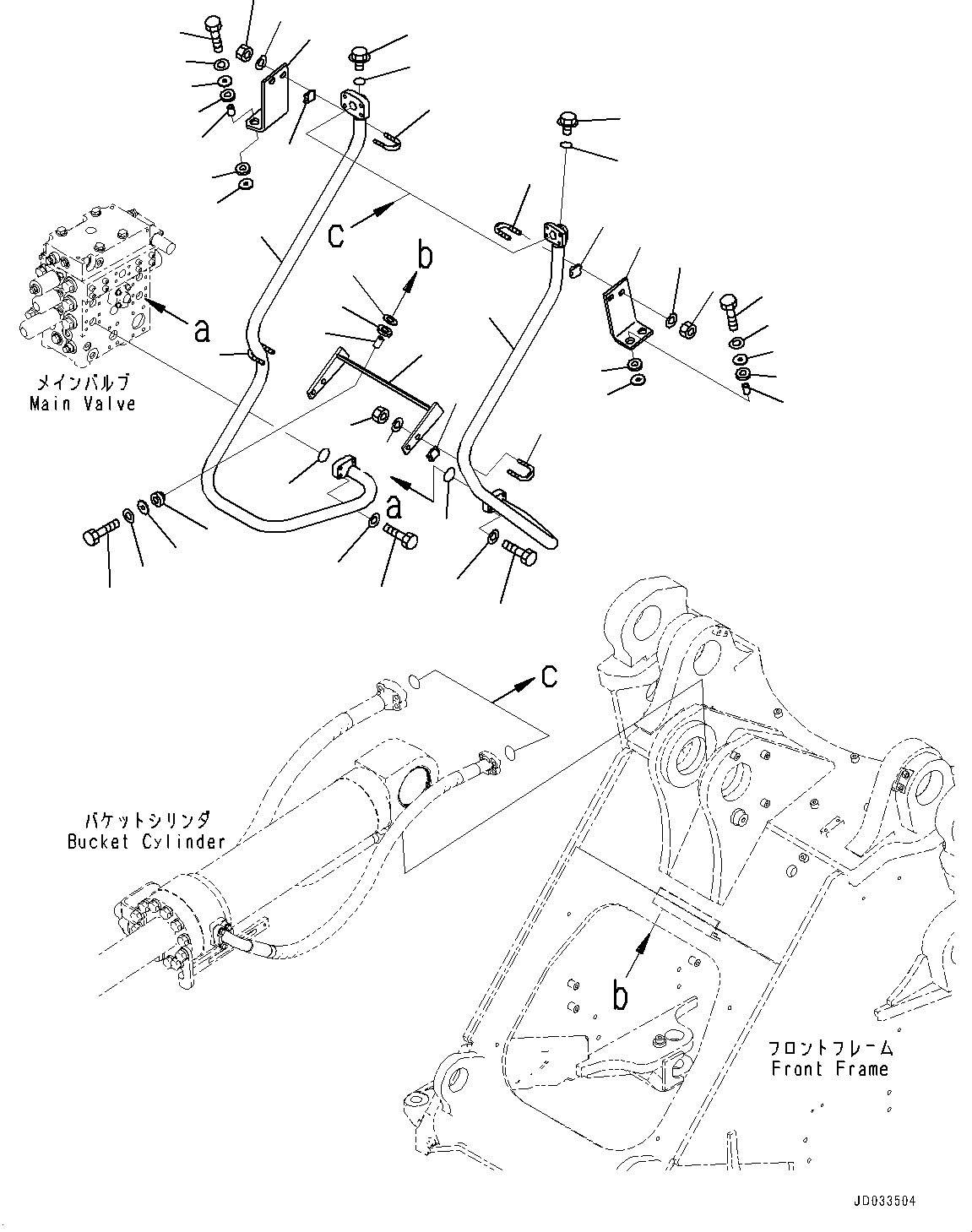Hydraulic Piping, Bucket Cylinder Piping (With 2-Spool Control Valve)(#10001-) — komatsu parts diagram