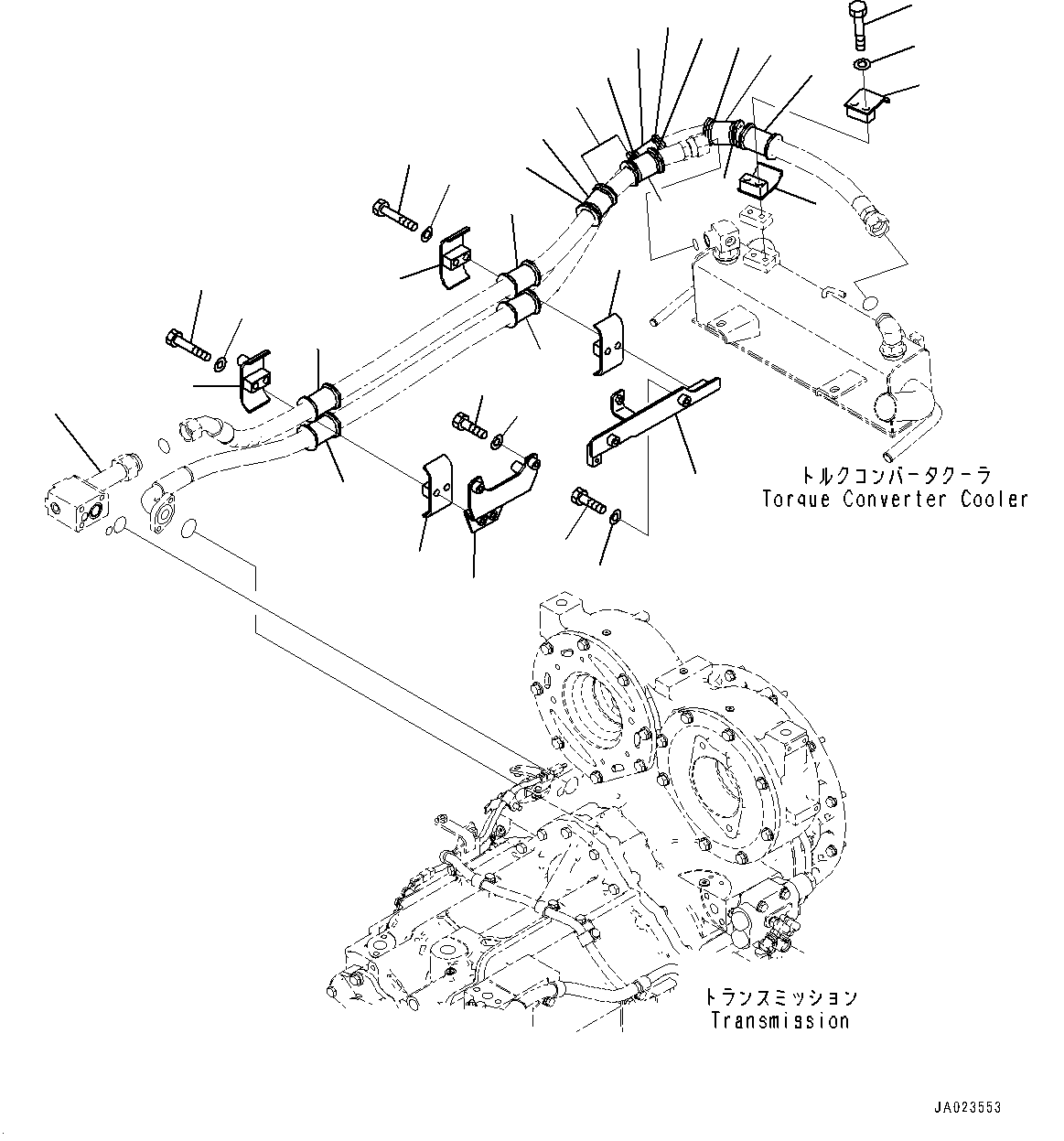 Torque Converter and Transmission, Torque Converter Cooler Piping Mounting(#10001-) — komatsu parts diagram