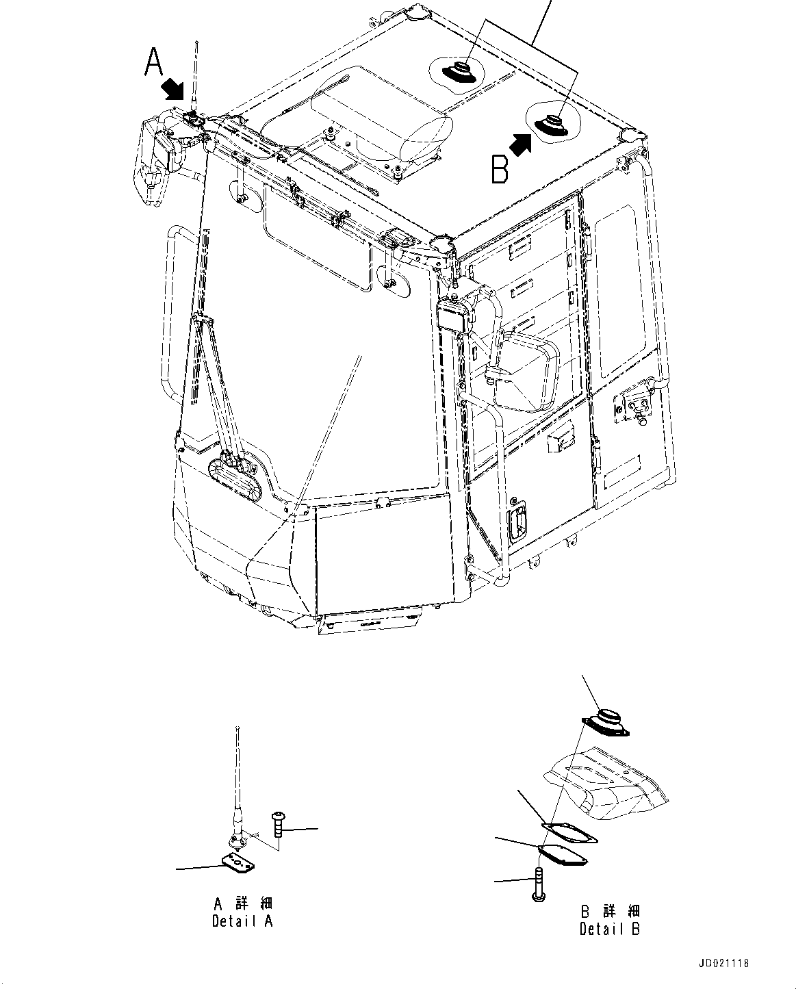 ROPS Cab, Rubber Antenna Mounting and Speaker(#10001-) — komatsu parts diagram