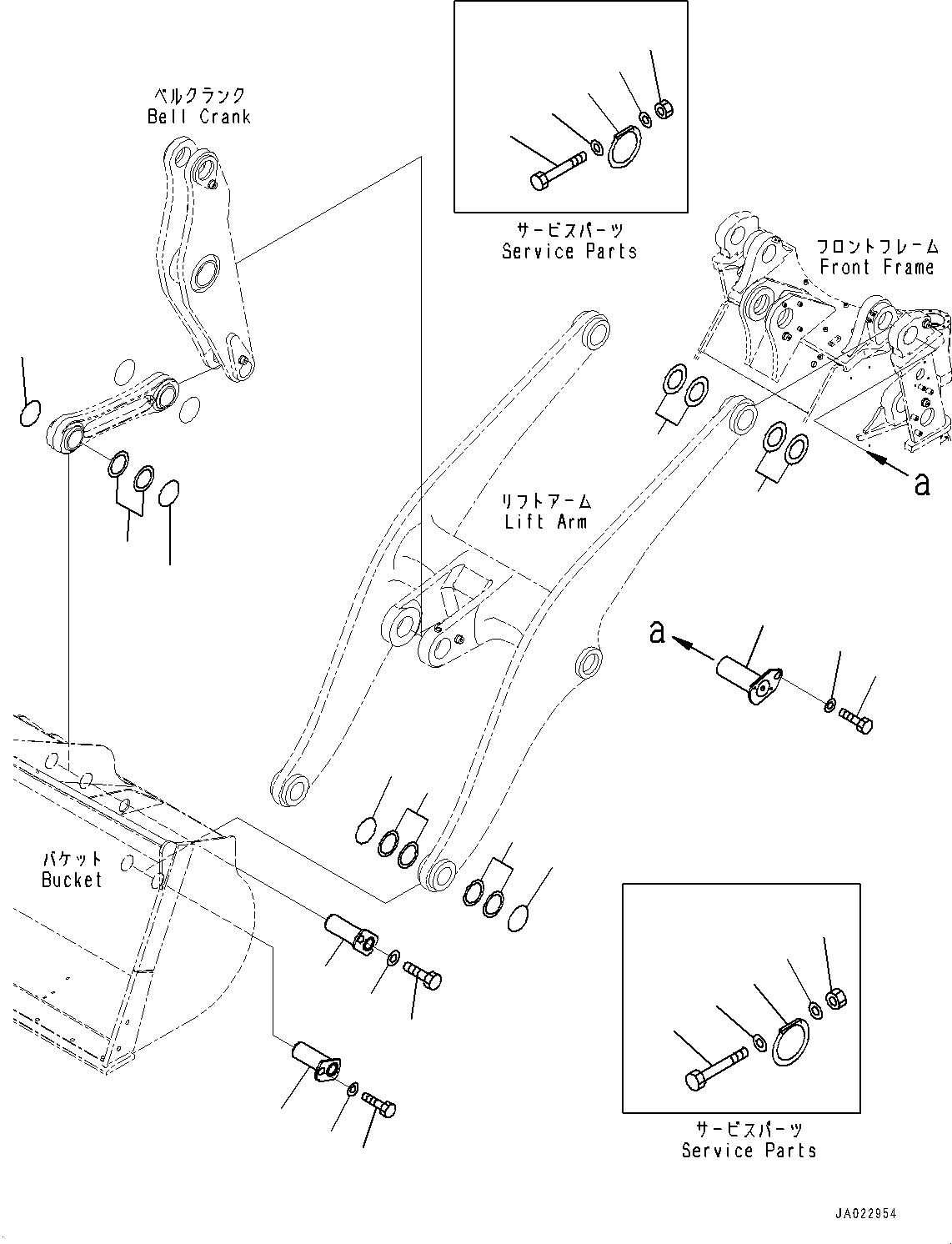 Lift Arm and Bell Crank, Mounting (With Auto-greasing System)(#10001-) — komatsu parts diagram