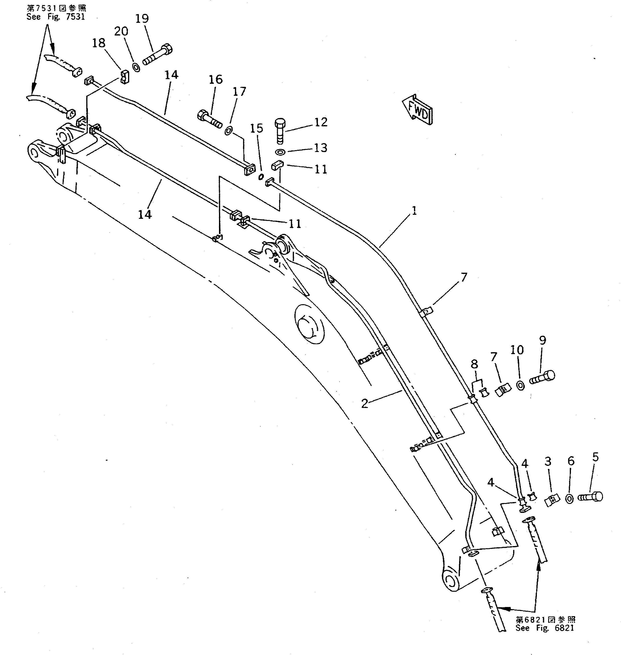BUCKET CYLINDER PIPING (ATTACHMENT SIDE) (BOOM SIDE) — komatsu parts diagram