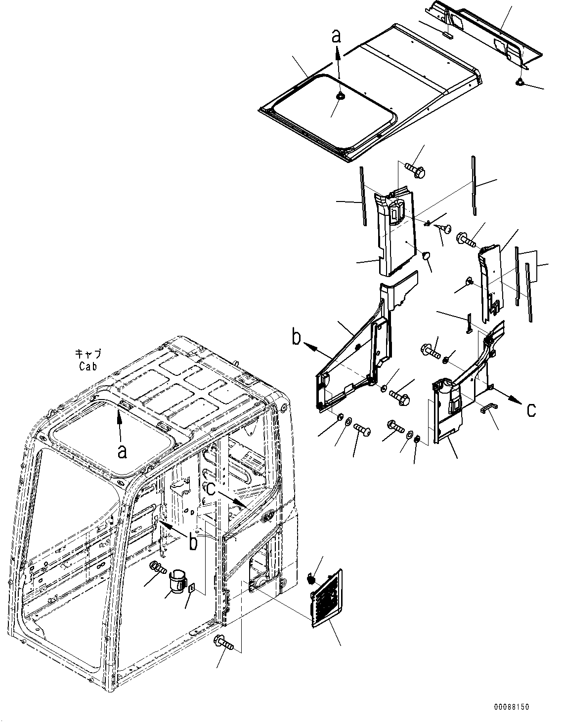 Cab, Roof Cover and Air Intake(#350001-358219) — komatsu parts diagram