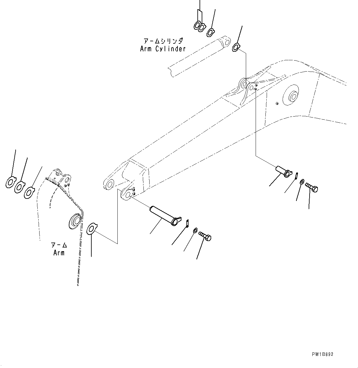 Boom, Top Pin and Bottom Pin (500 Hours Lubrication Interval)(#350001-) — komatsu parts diagram