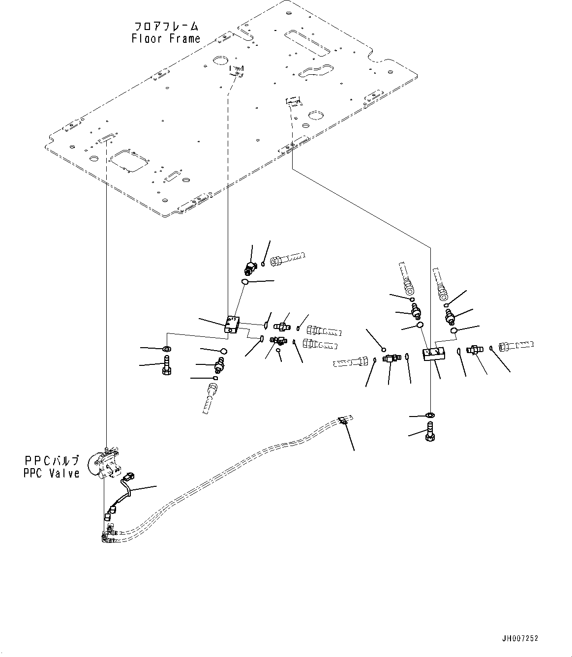 Cab, Floor, P, T Block (With 1-Additional Actuator Piping, Accumulator)(#700001-) — komatsu parts diagram