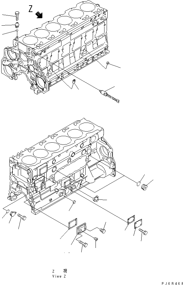 CYLINDER BLOCK BLIND COVER AND PLUG (EXTREME COLD TERRAIN SPEC.) (WITHOUT HEATER)(#76476-) — komatsu parts diagram