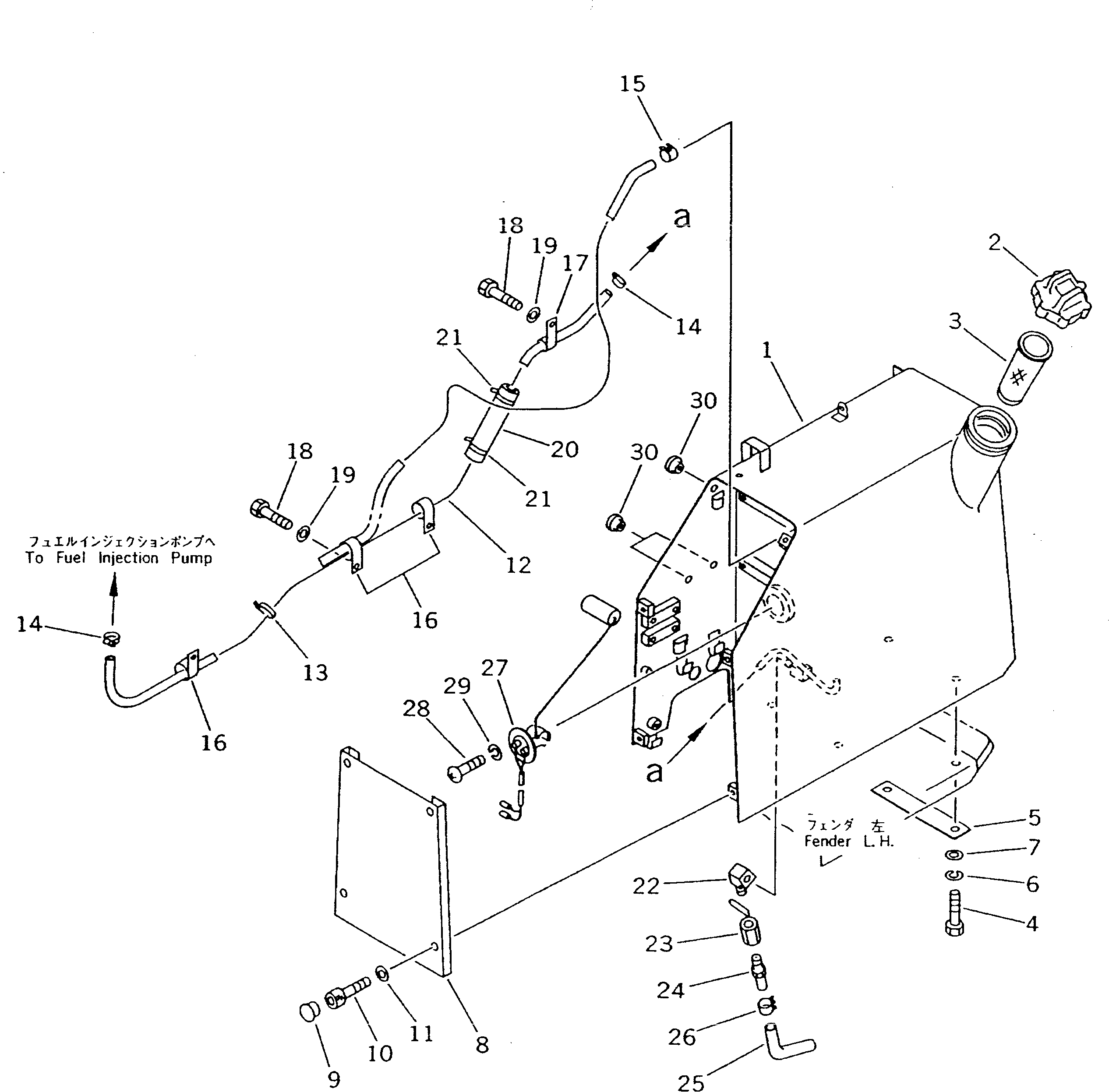 FUEL TANK AND PIPING (WITH ROPS CAB) — komatsu parts diagram