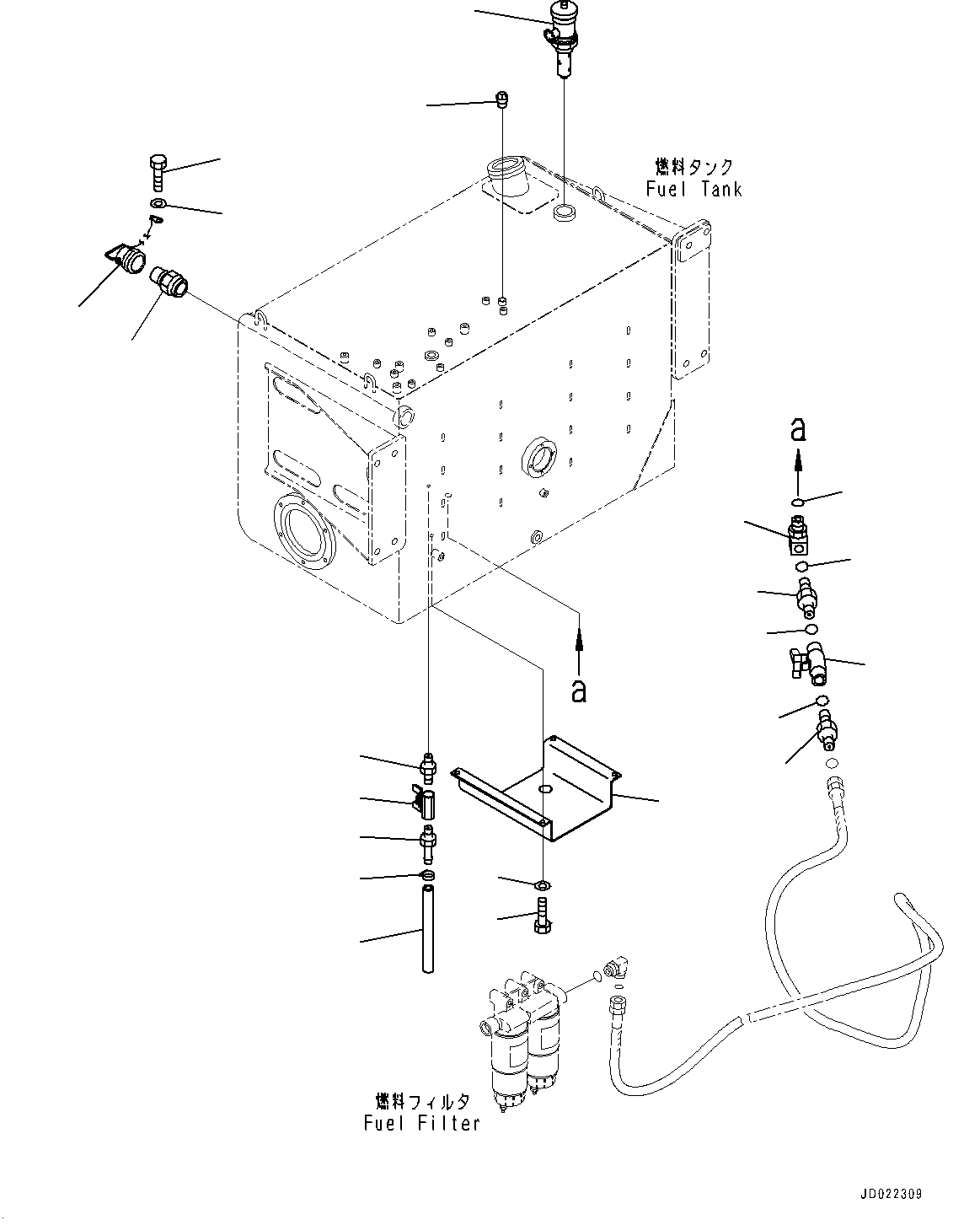 Fuel Tank, Drain Valve and Cover (With Quick Coupling, Fuel Tank)(#20001-20000) — komatsu parts diagram