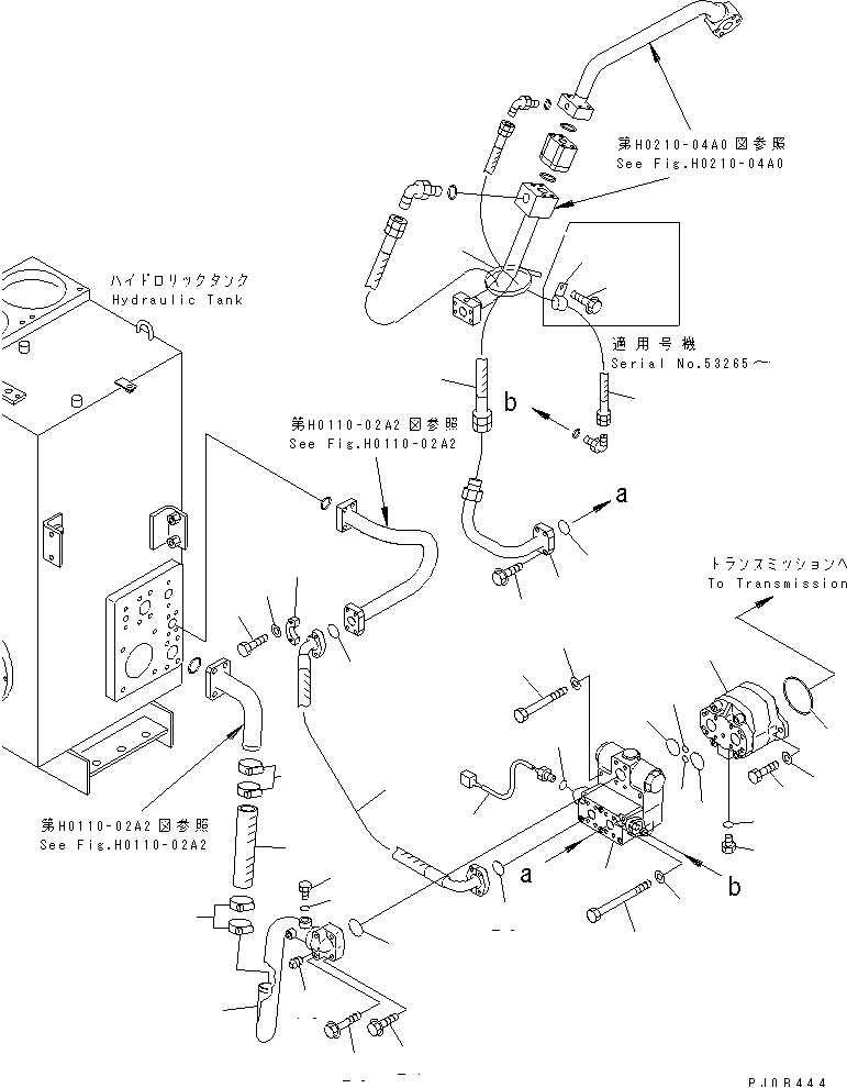 TORQUE CONVERTER AND TRANSMISSION (EMERGENCY STEERING PIPING)(#53001-53301) — komatsu parts diagram