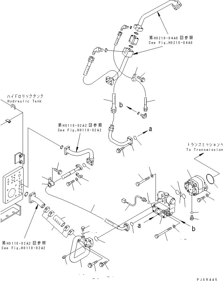 TORQUE CONVERTER AND TRANSMISSION (EMERGENCY STEERING PIPING)(#53302-) — komatsu parts diagram