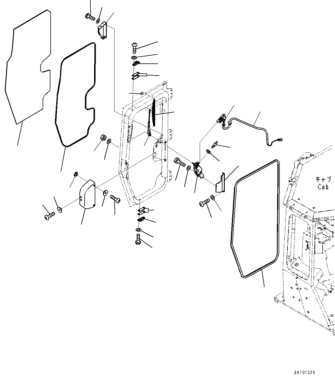Cab, Door Damper, Window and Wiper, R.H.(#40001-) — komatsu parts diagram