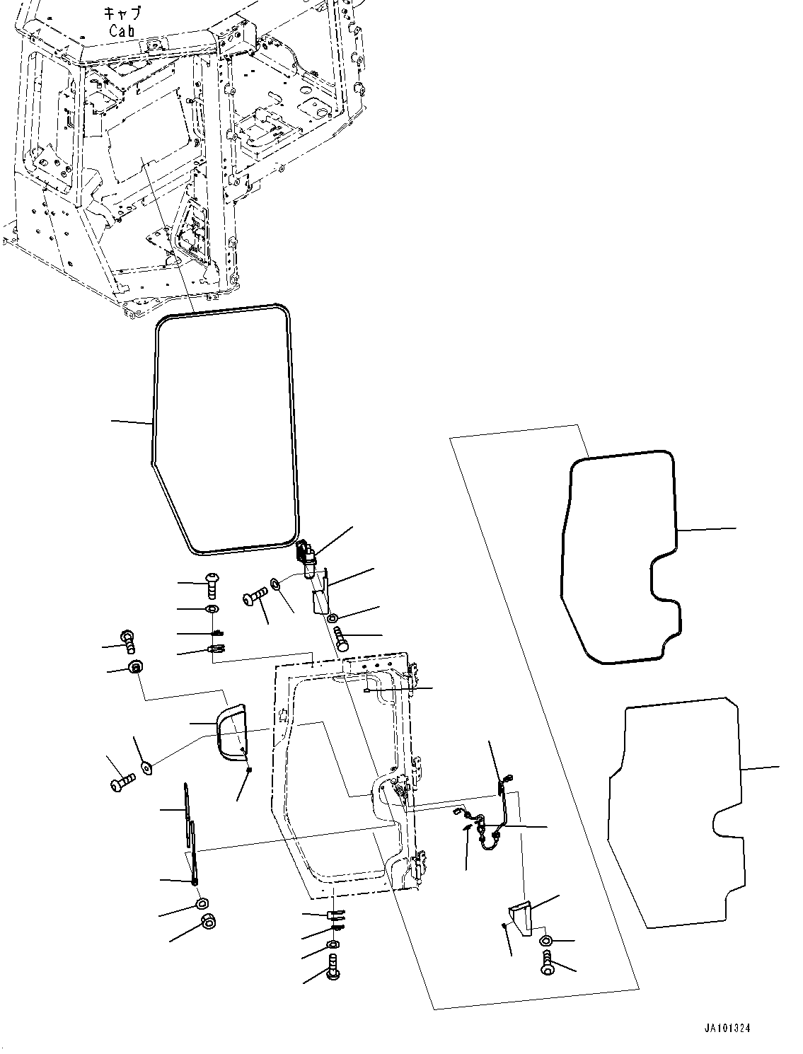 Cab, Door Damper, Window and Wiper, L.H.(#40001-) — komatsu parts diagram