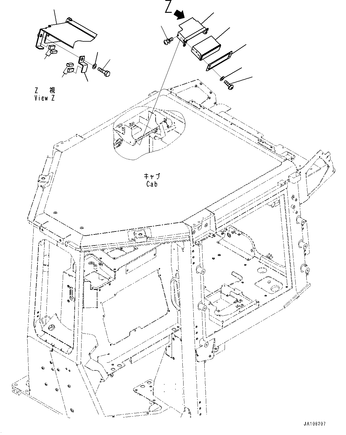 Cab, Radio (With AM-FM Radio With AUX Jack, Bluetooth, For Product Appeal Up)(#45001-) — komatsu parts diagram