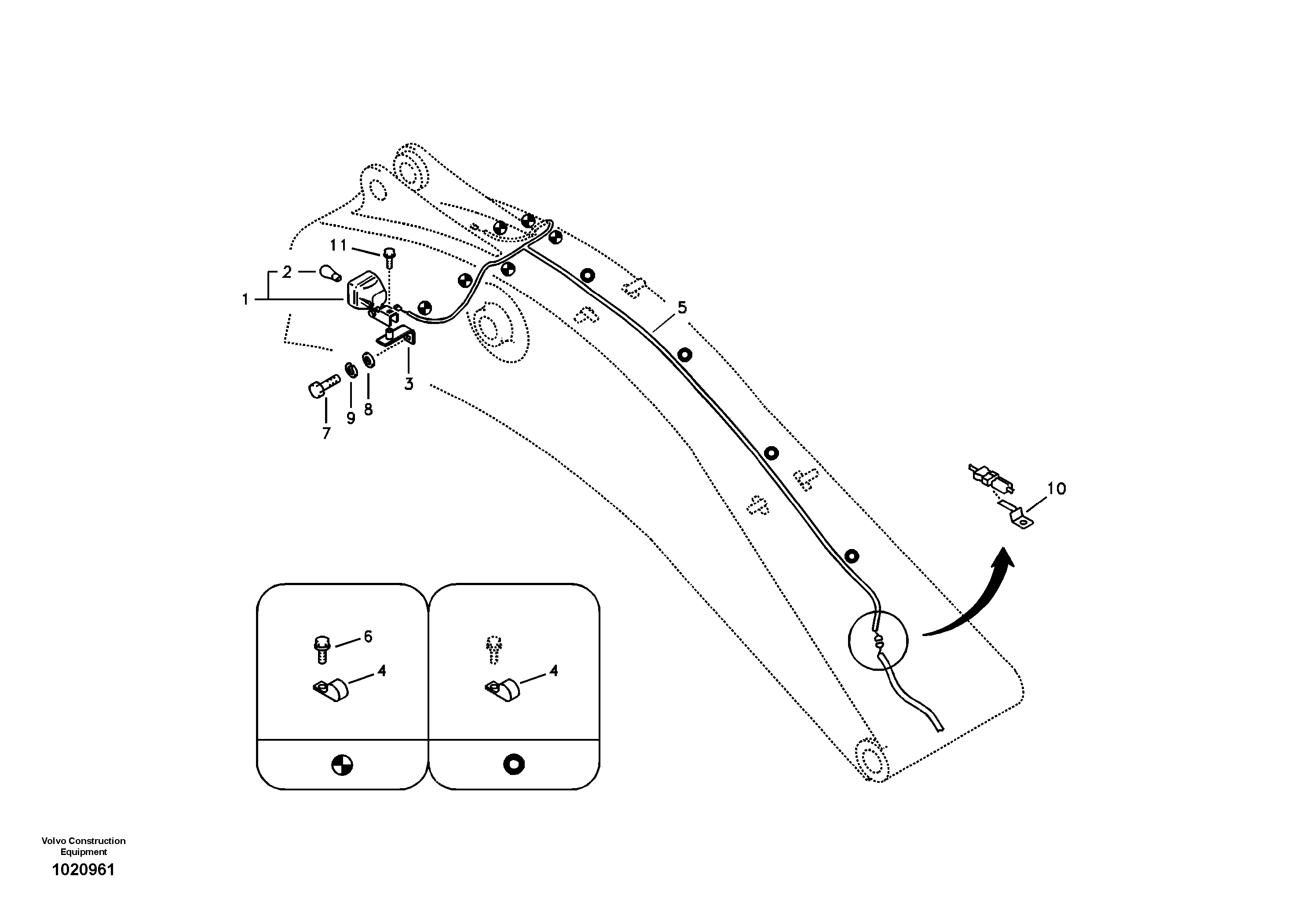 Working lamp on boom — volvo parts diagram