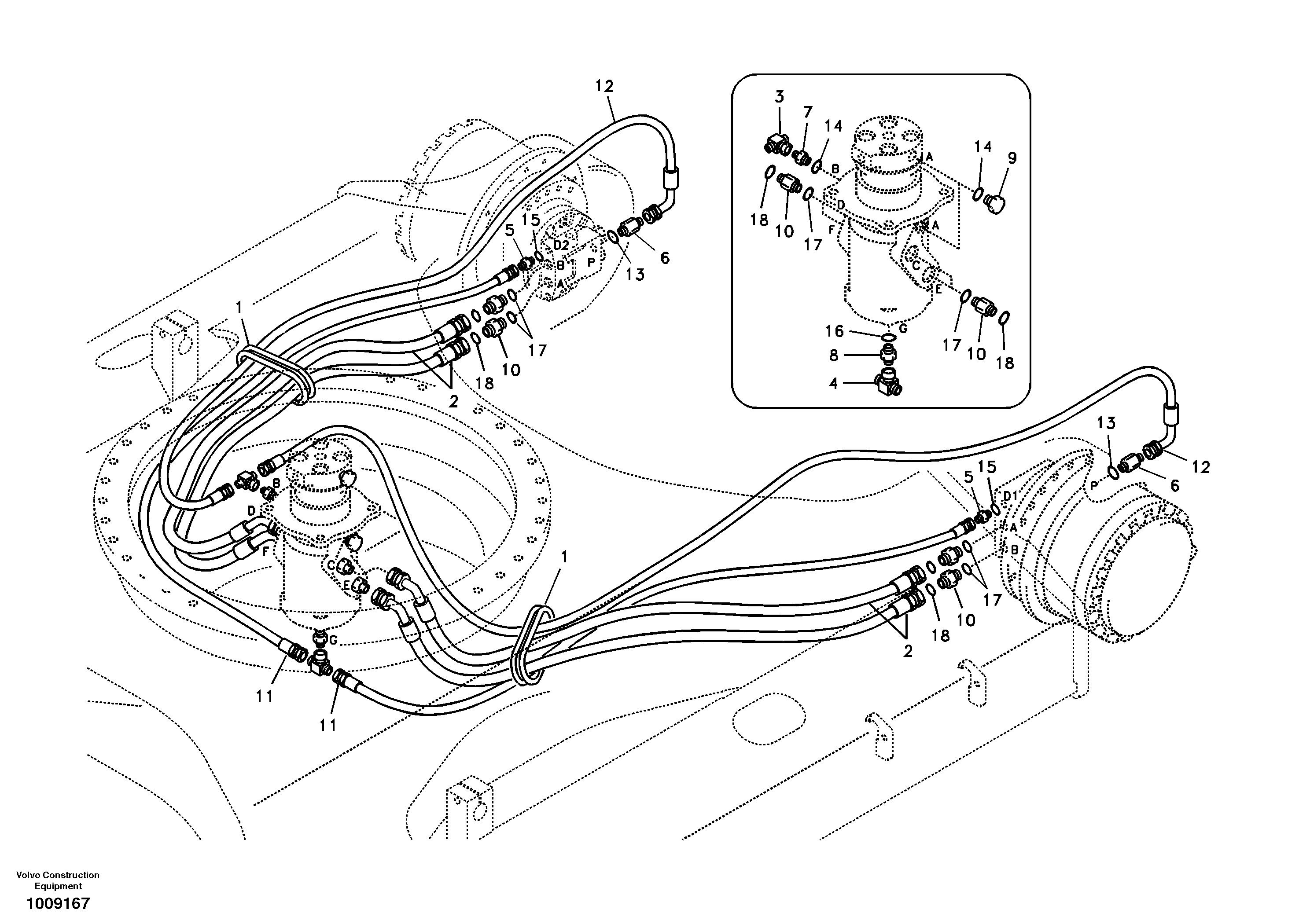 Turning joint line, turning joint to travel motor — volvo parts diagram