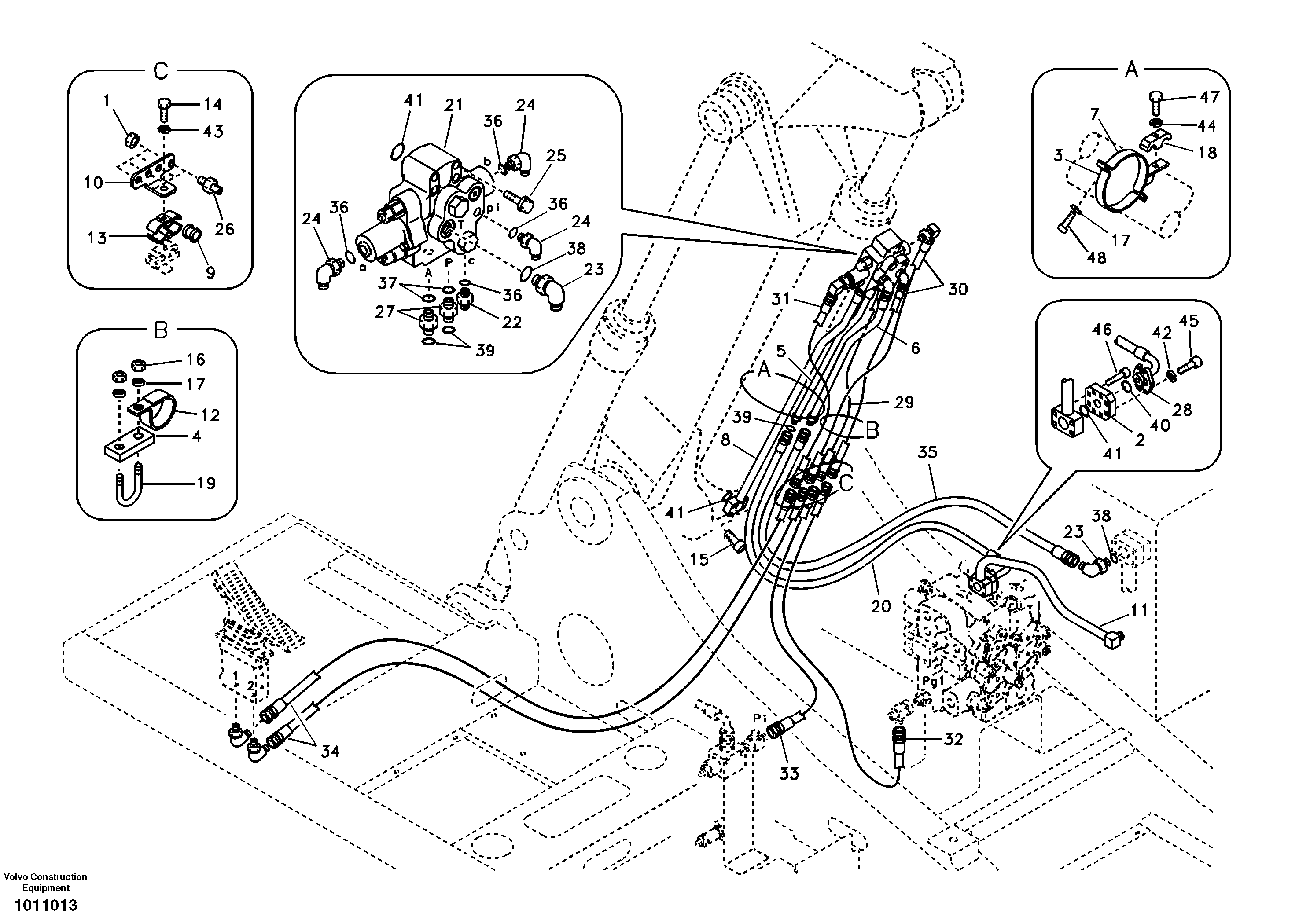 Working hydraulic, 2nd boom cylinder on adjustable boom — volvo parts diagram