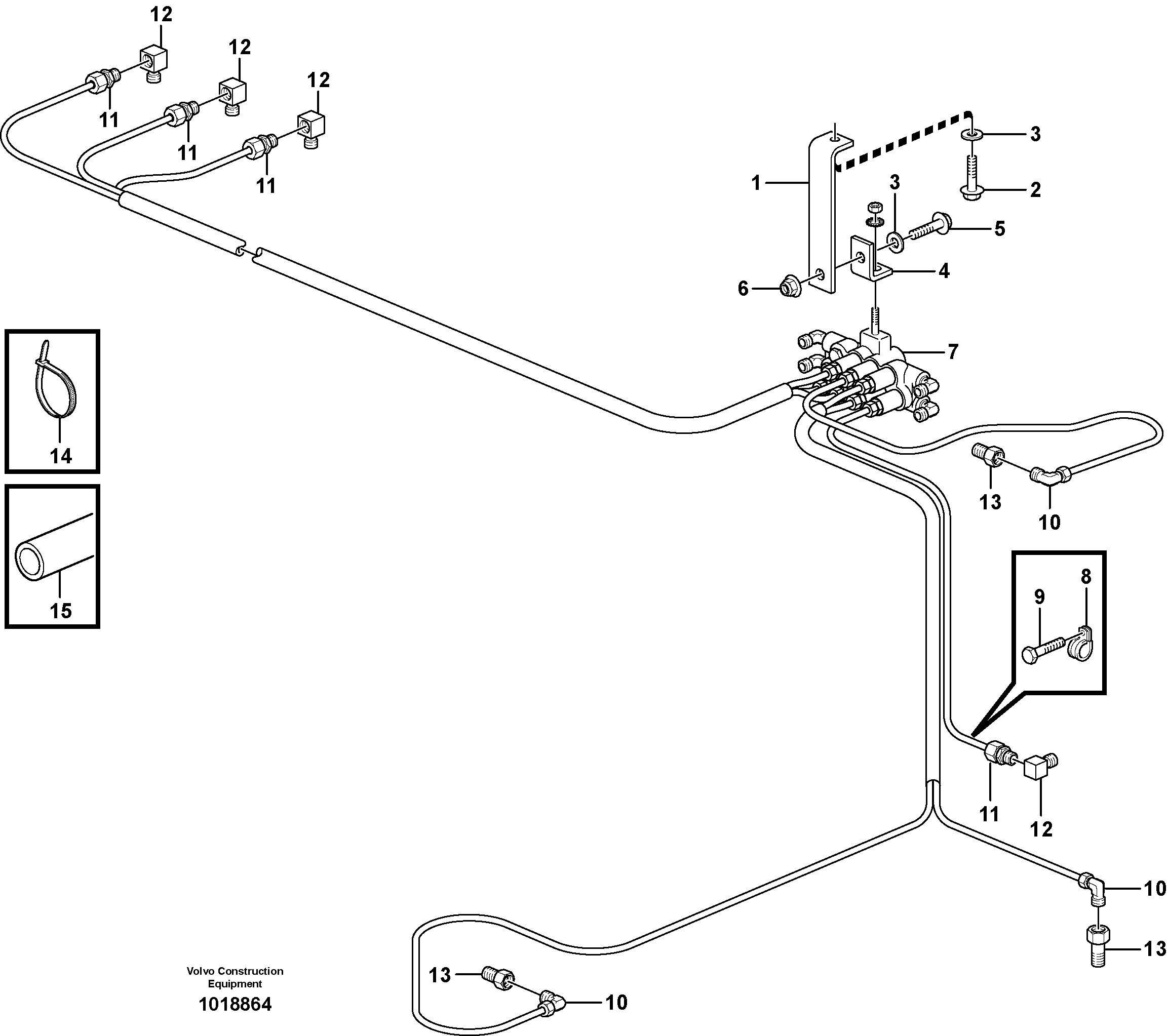Central lubrication with fitting parts. B1  82143, 80928, 82601, 82600 — volvo parts diagram
