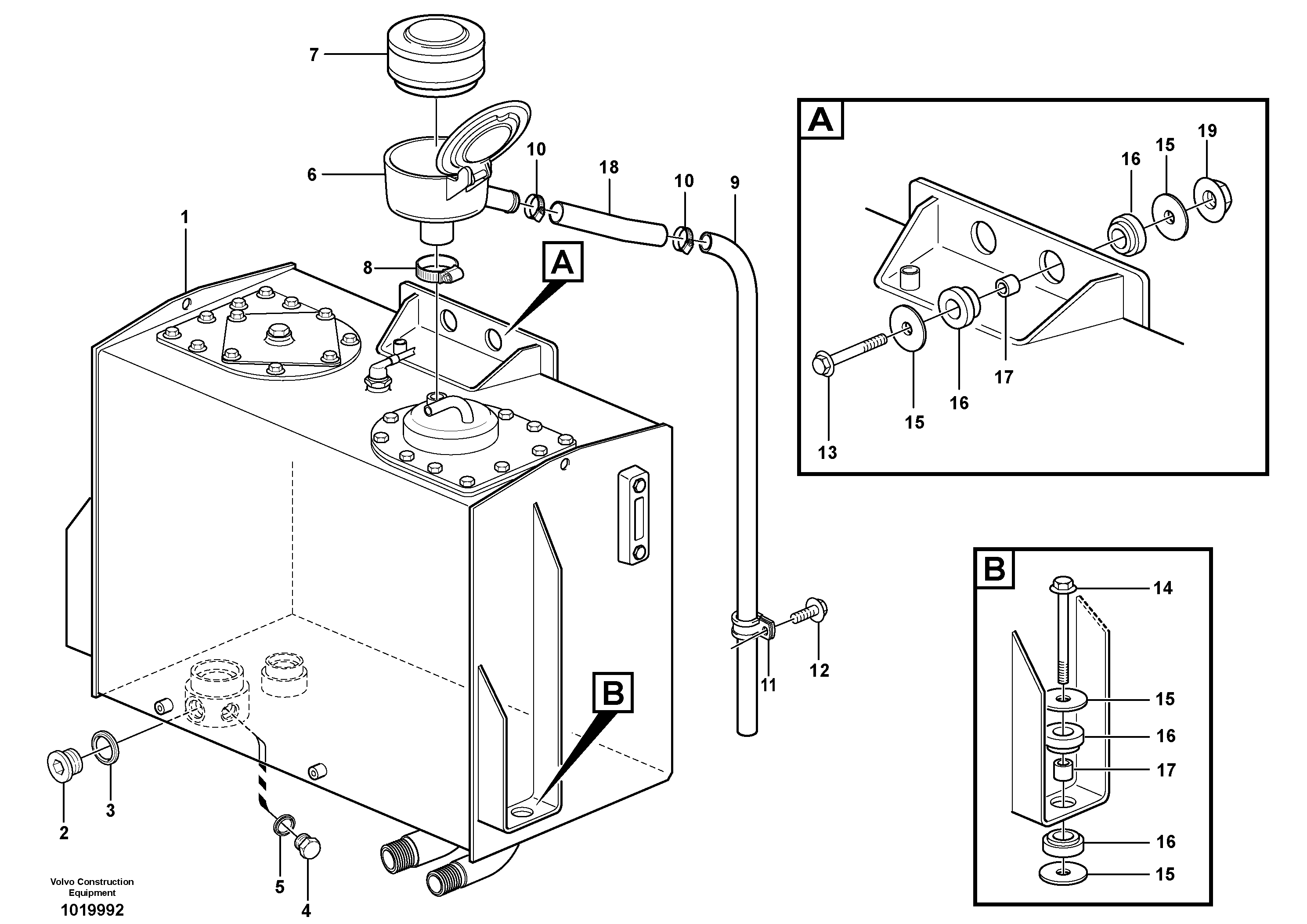 Hydraulic oil tank, with fitting parts — volvo parts diagram