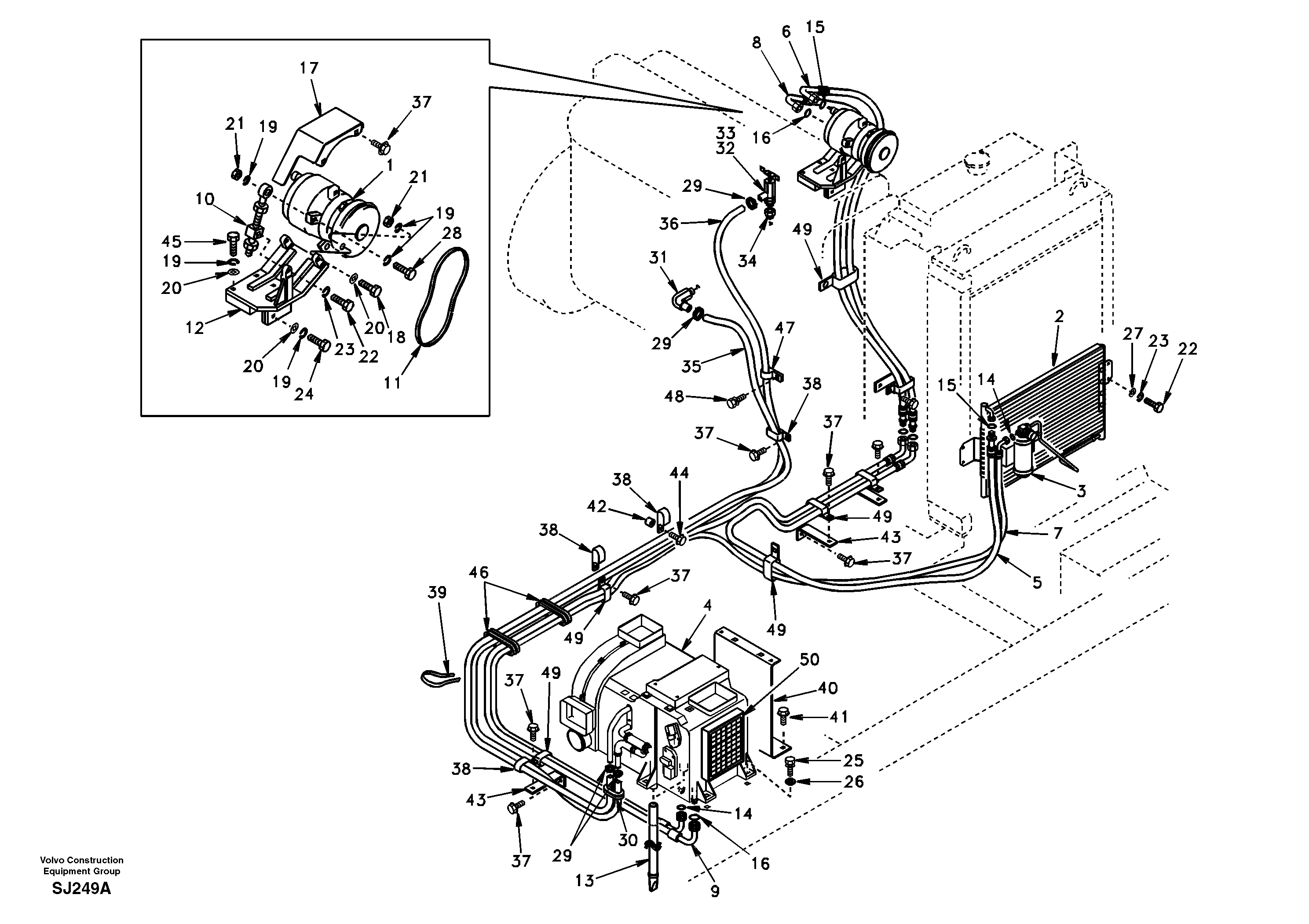 Air conditioning line, cooling and heater — volvo parts diagram