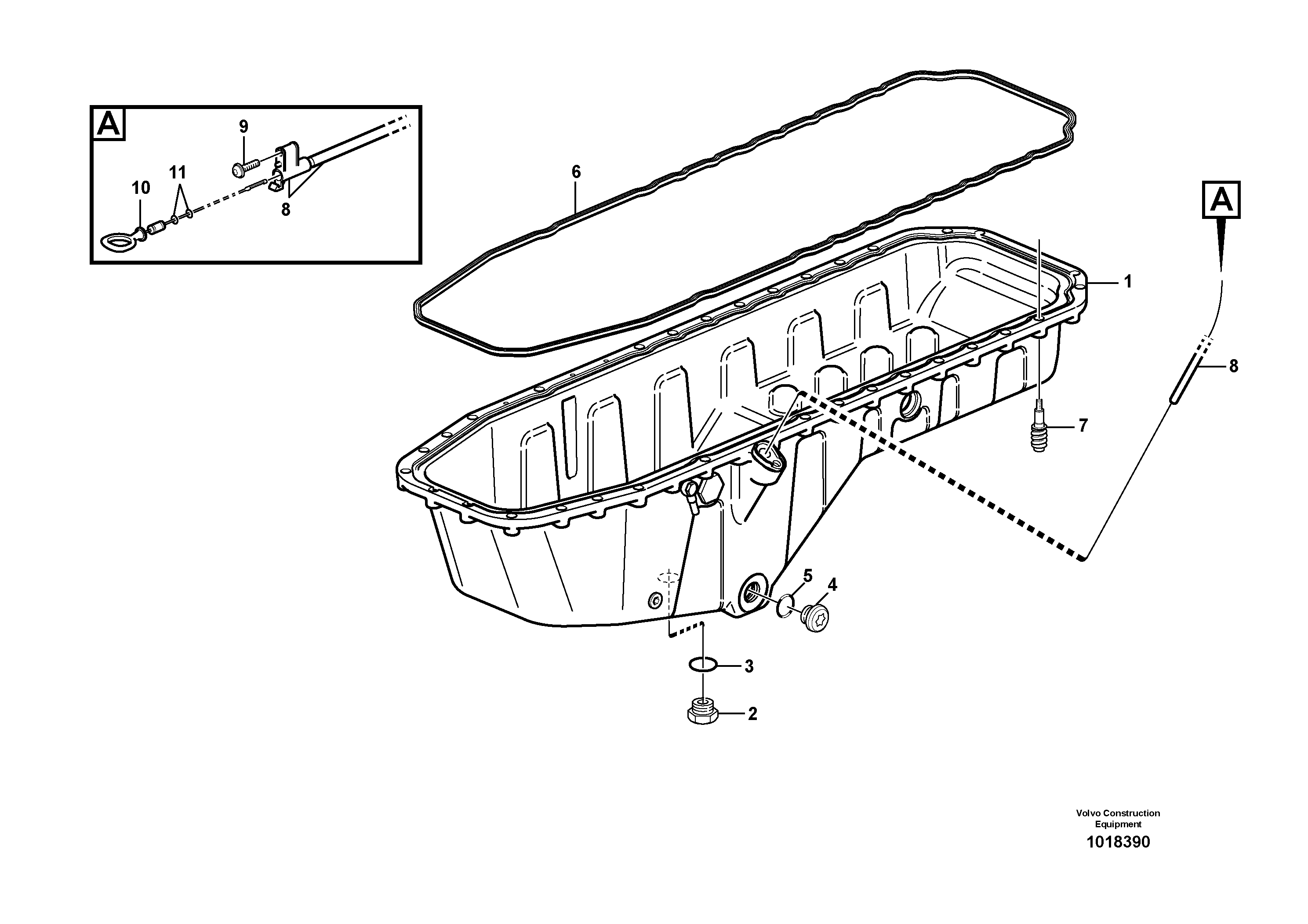 Oil sump with mounting parts — volvo parts diagram