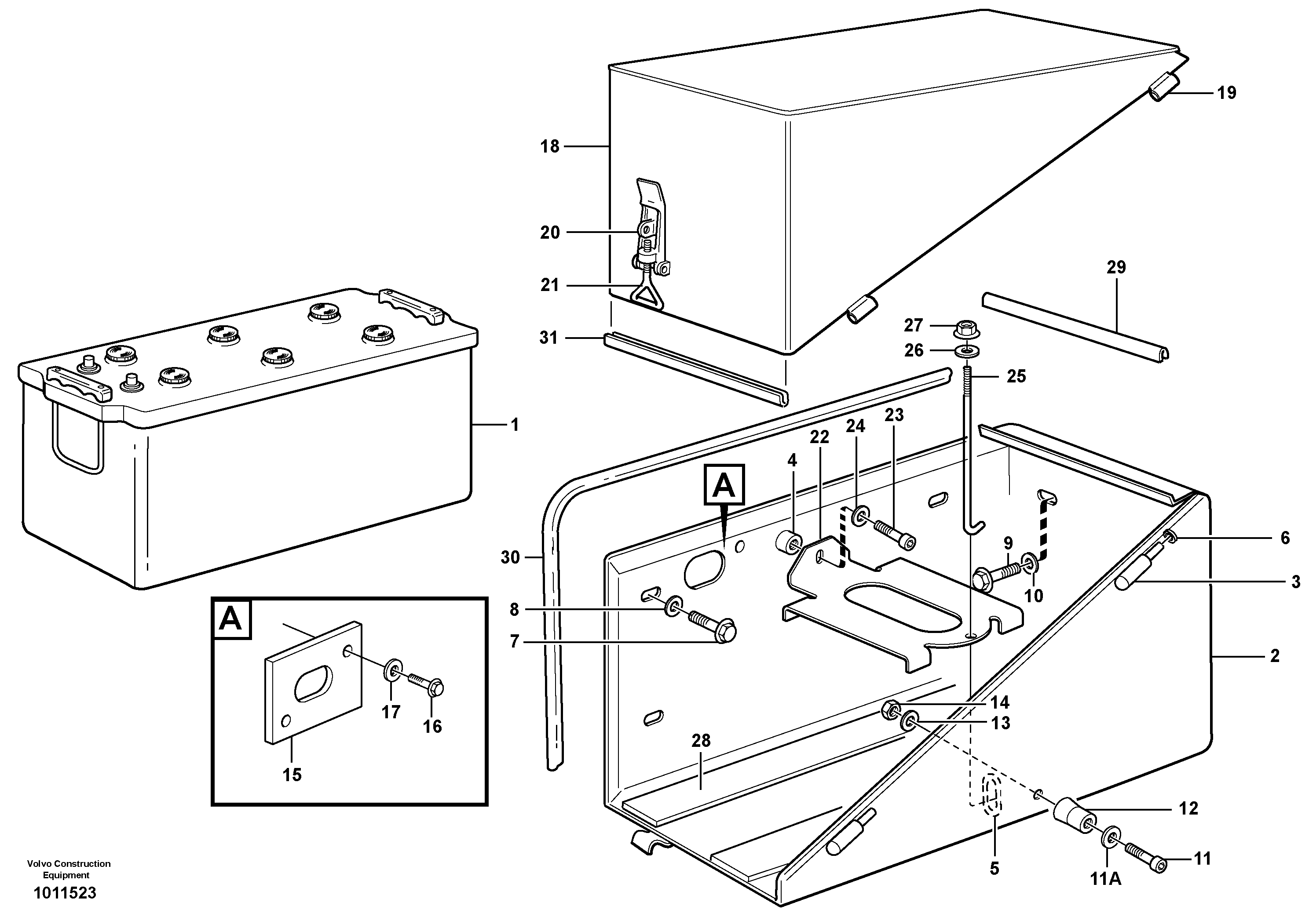 Battery box with fitting parts — volvo parts diagram