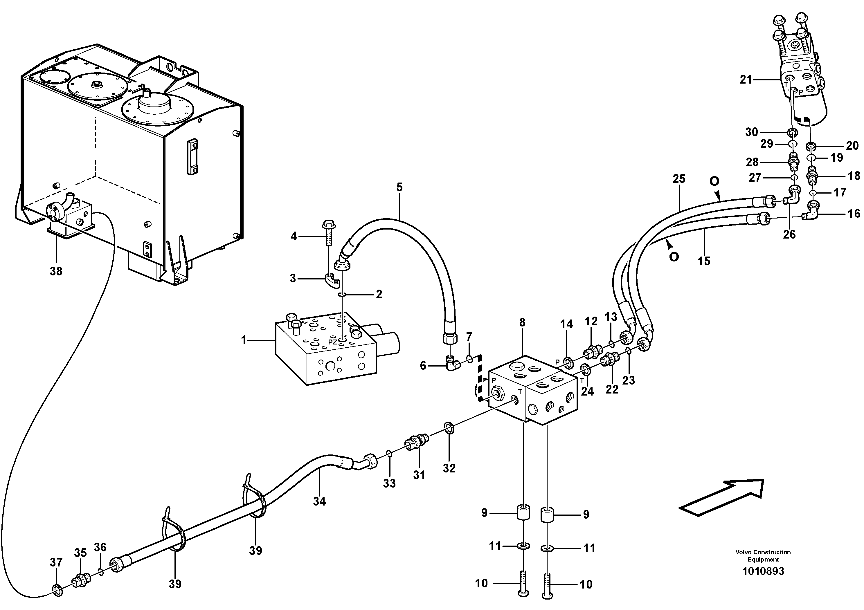 Steering system, pressure and return lines — volvo parts diagram