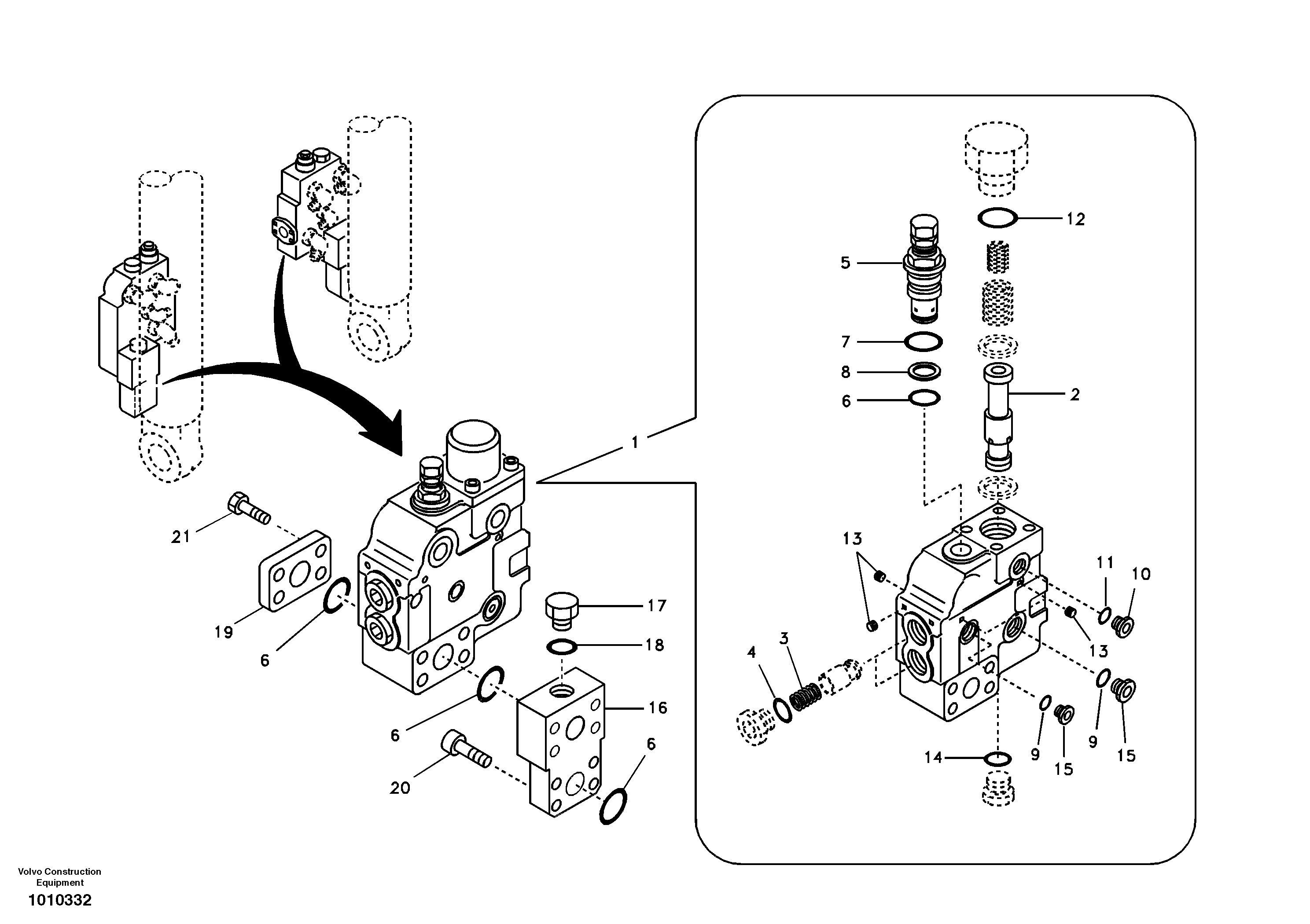 Working hydraulic, boom rupture valve mount — volvo parts diagram